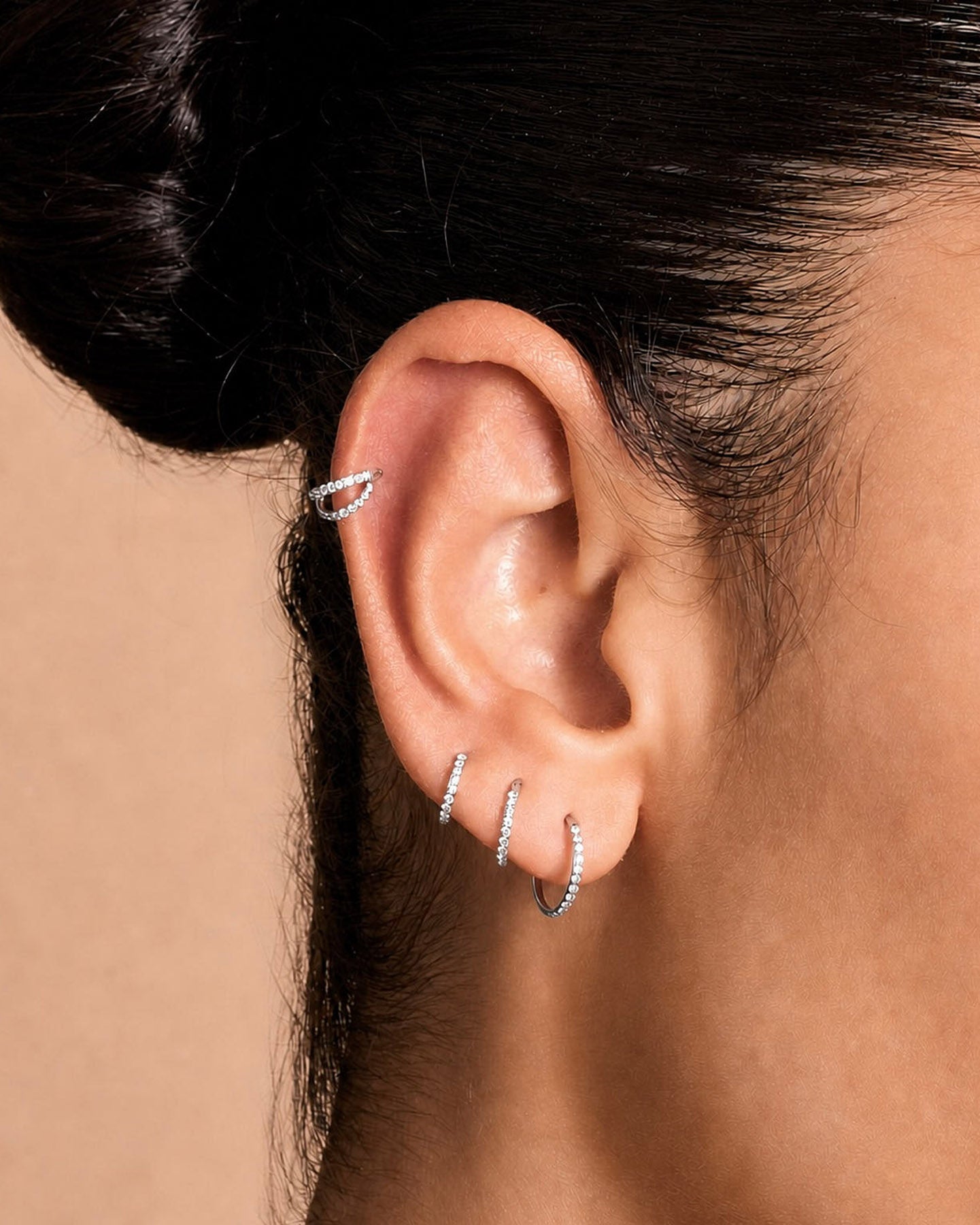 Titanium CZ Paved Clicker Hoops Set In Silver