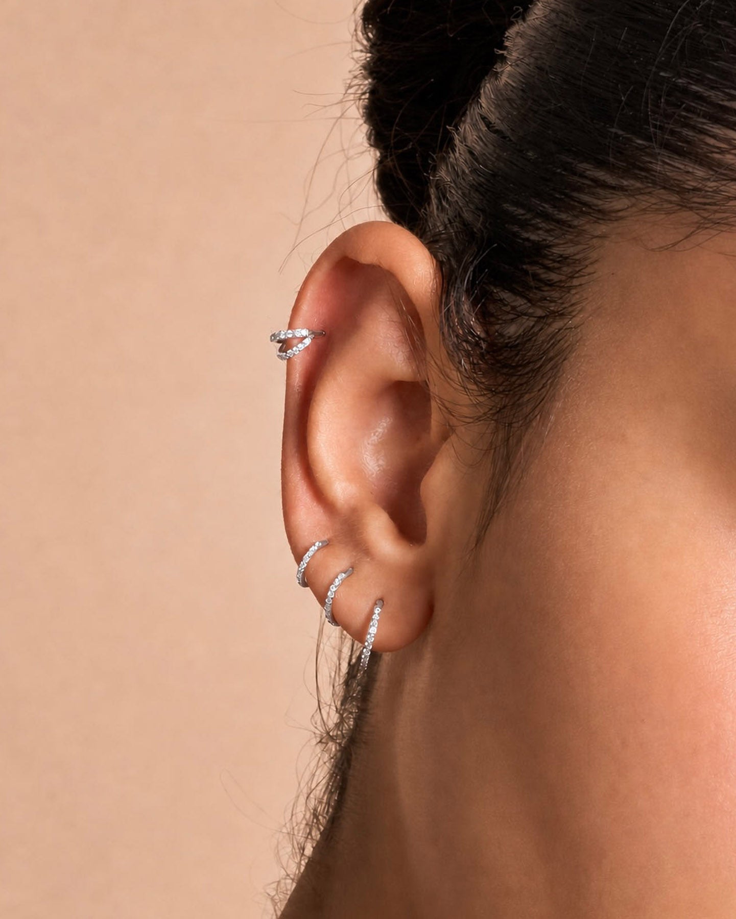 Titanium CZ Paved Double Illusion Helix Clicker In Silver