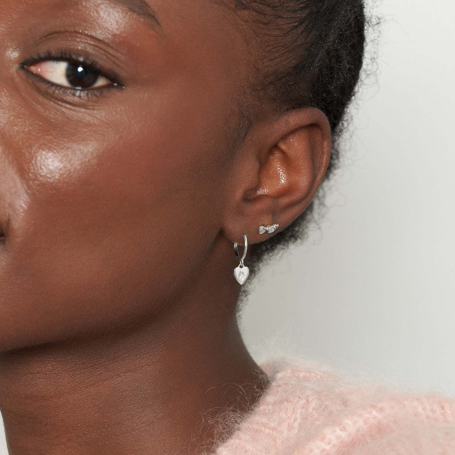 Heart Charm Dangle Earrings in Silver