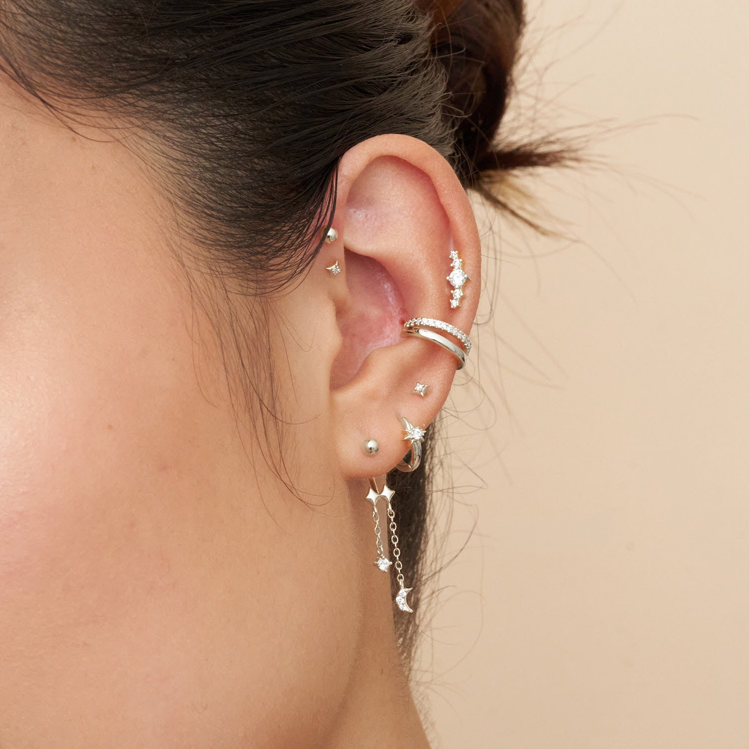 Starburst Huggie Hoops In Silver