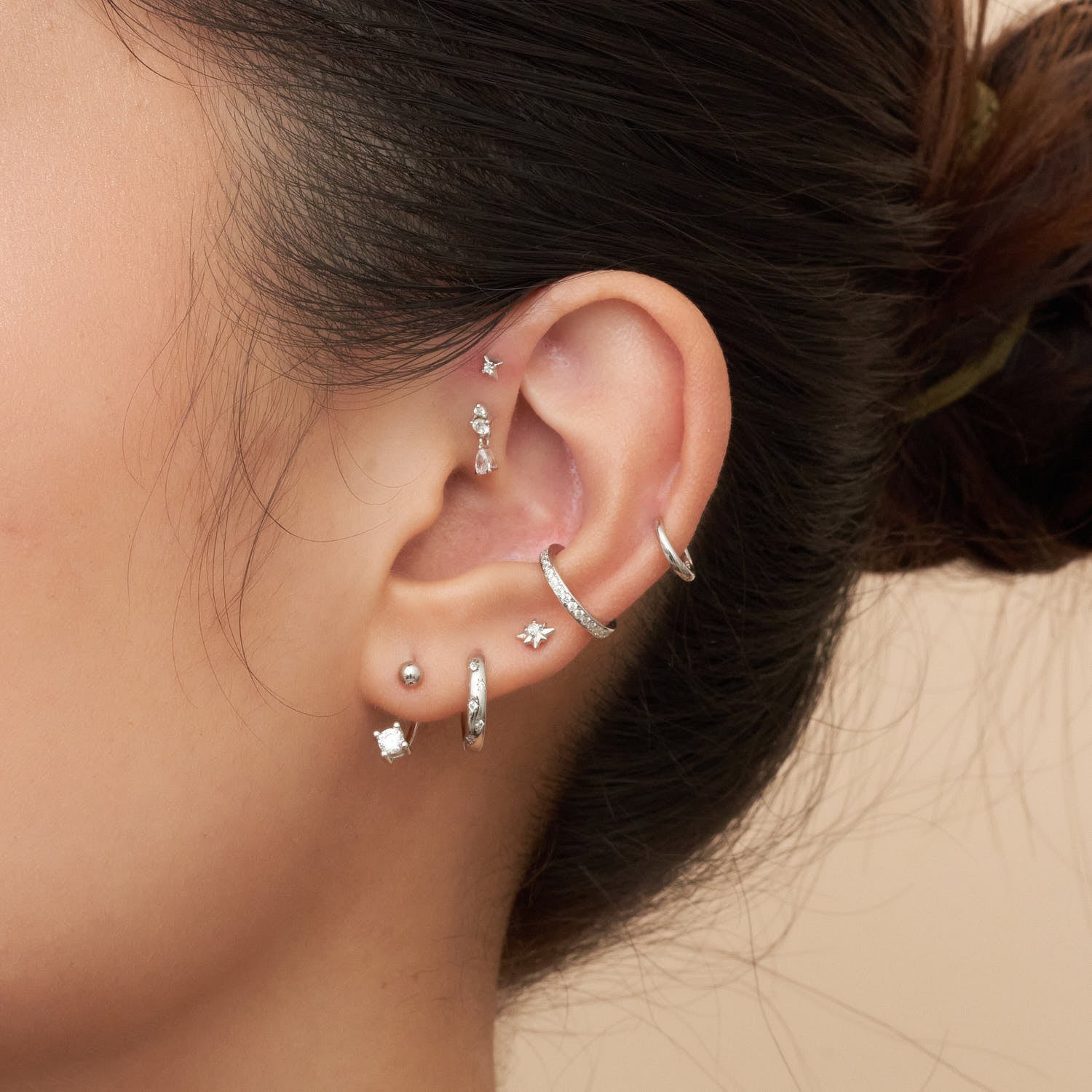 Crystal U Hoop Barbell Earrings In Silver