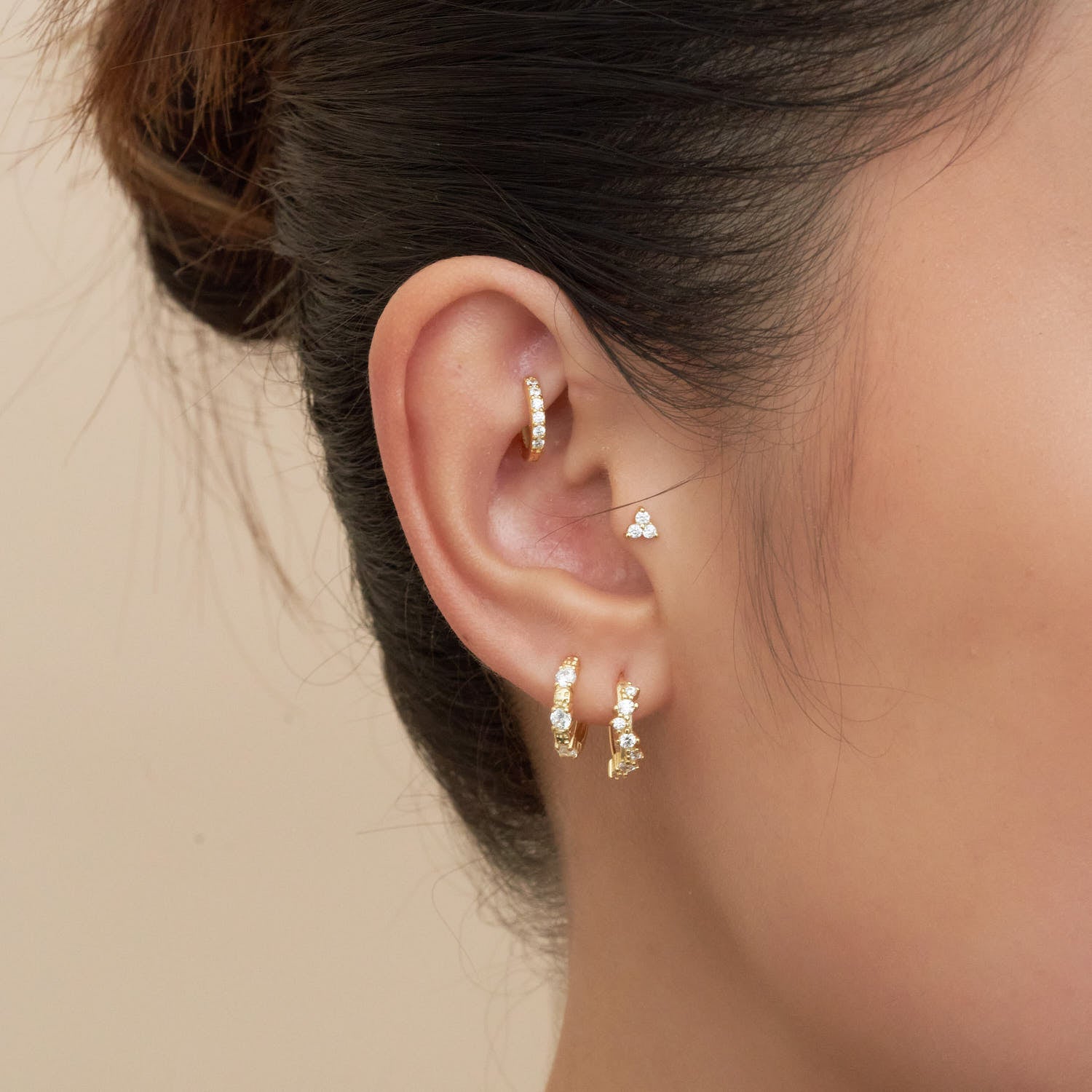 Triple Crystal Flat Back Studs In Gold