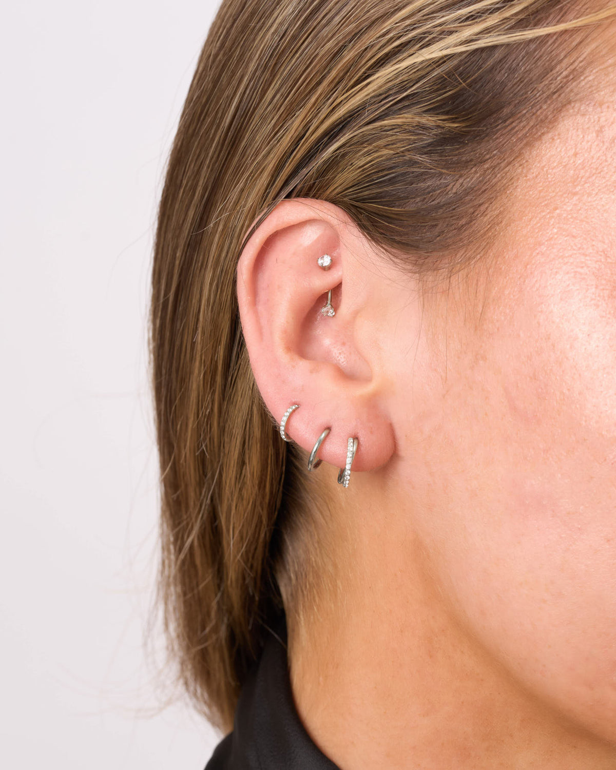 Titanium CZ Crossover Clicker Hoops Set In Silver