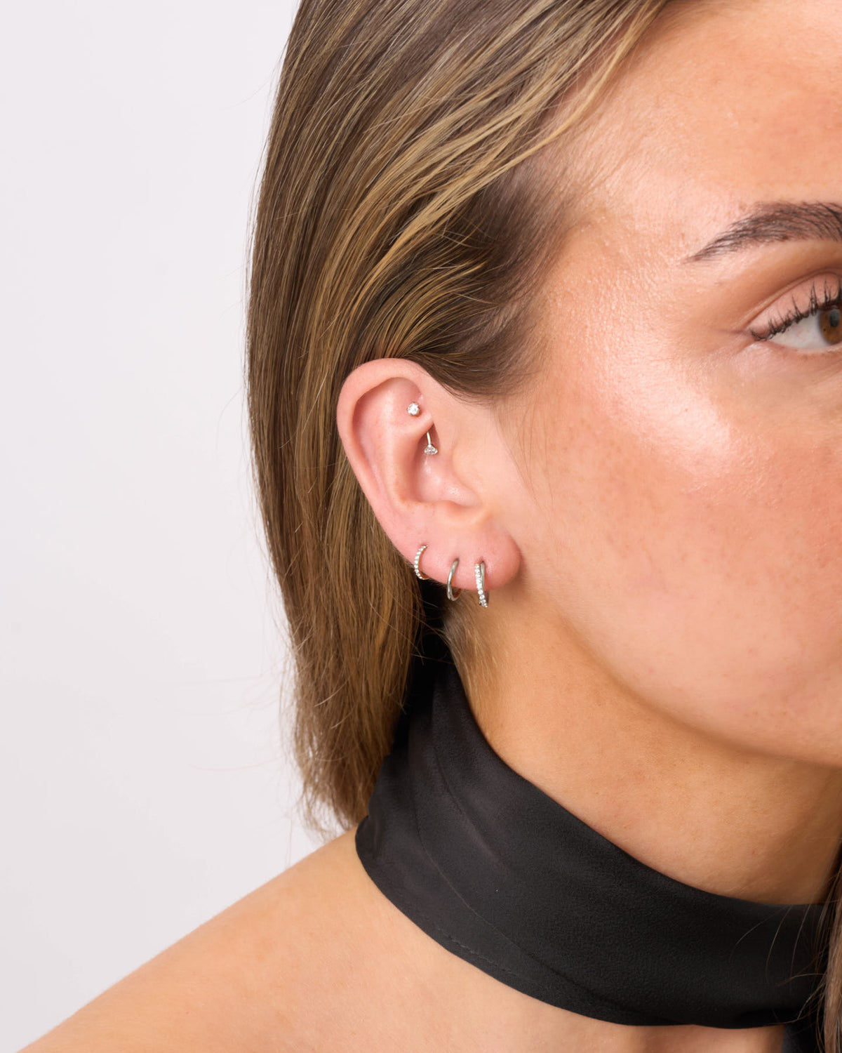 Titanium CZ Crossover Clicker Hoops Set In Silver