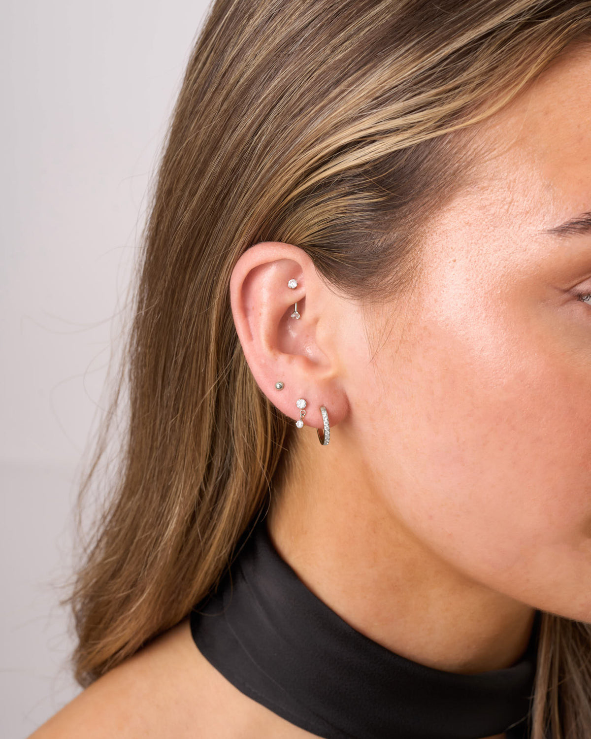Titanium Crystal Drop Earring Set In Silver