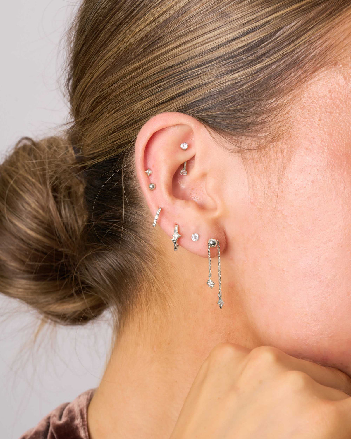 Adjustable Celestial Chain Flat Back Stud In Silver