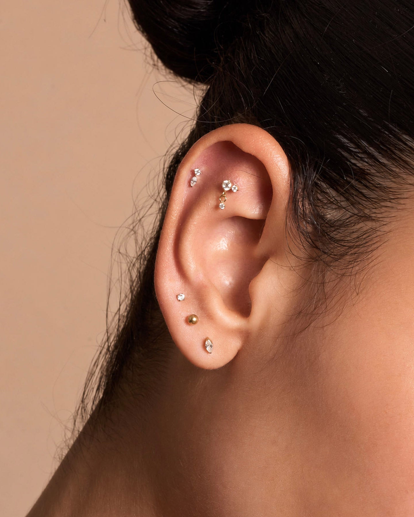 Titanium Marquise Duo Flat Back Stud In Gold