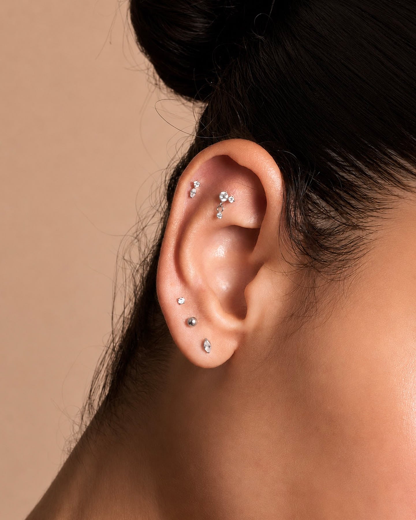 Titanium Marquise Duo Flat Back Stud In Silver