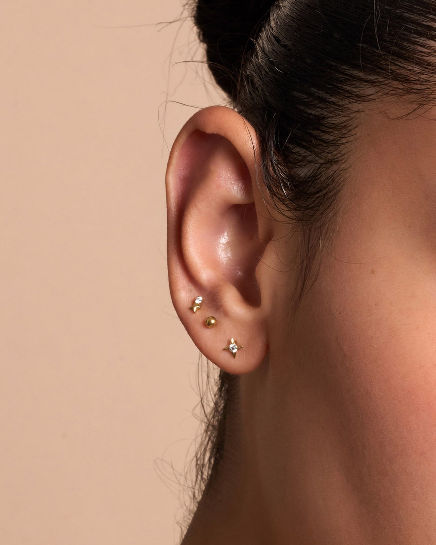 Titanium Celestial Flat Back Studs Set In Gold