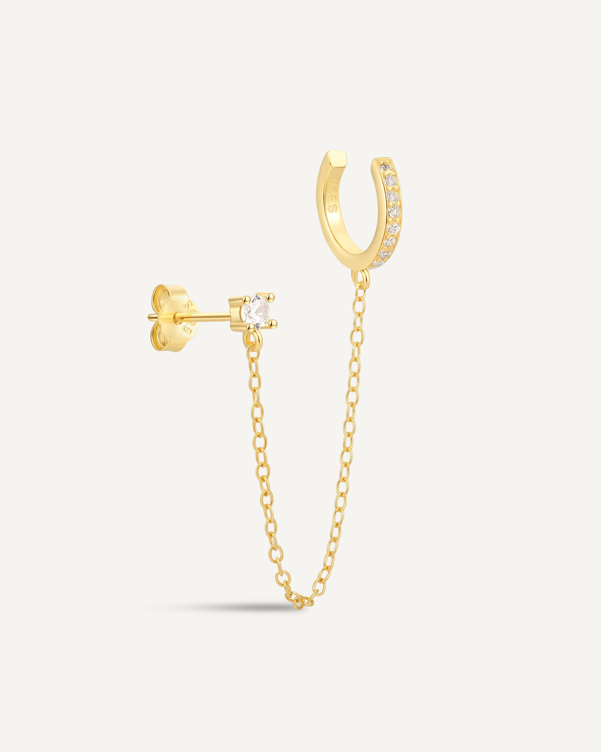 Crystal Stud Chain Ear Cuff in Gold
