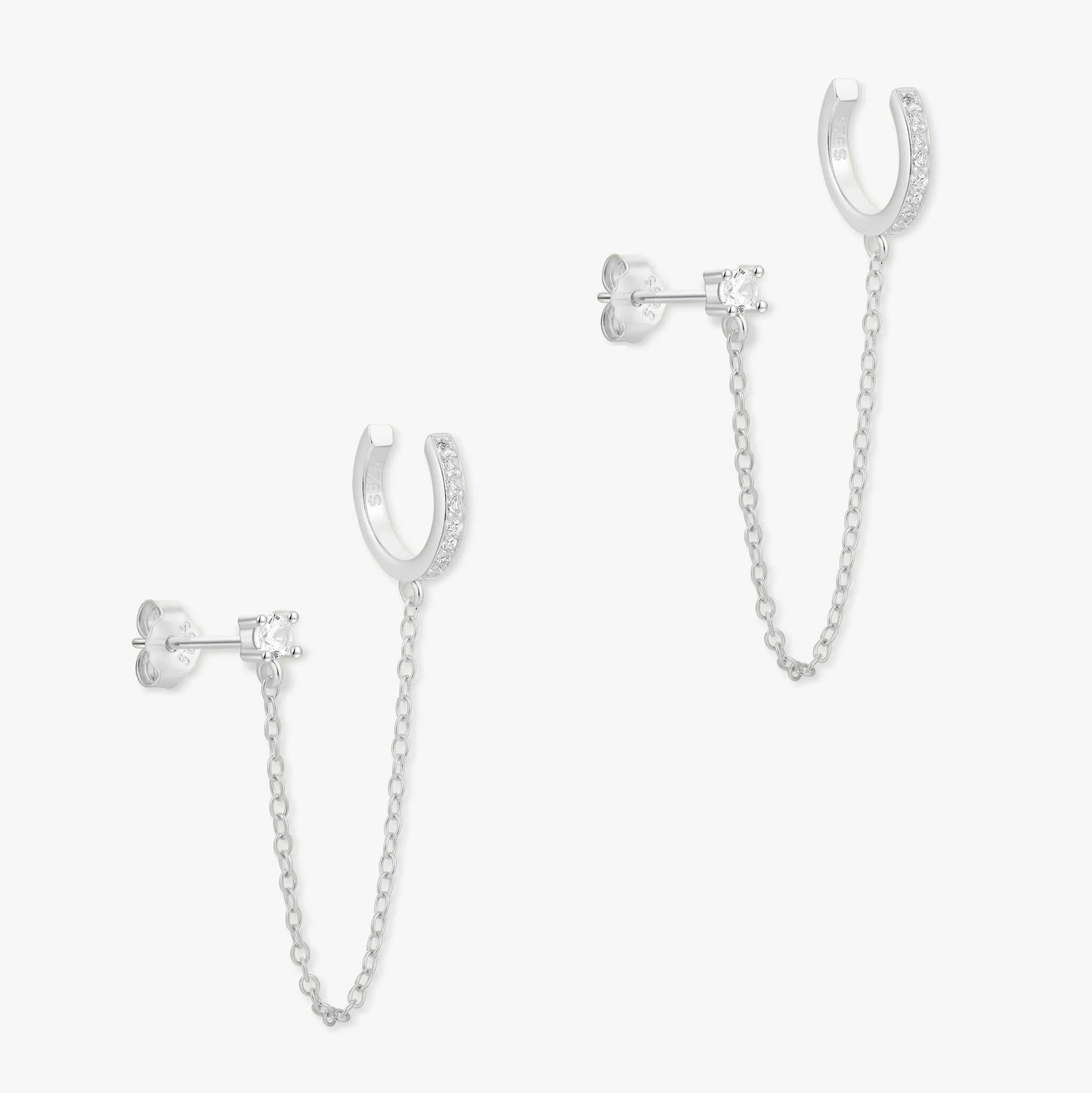 Crystal Stud Chain Ear Cuff in Silver