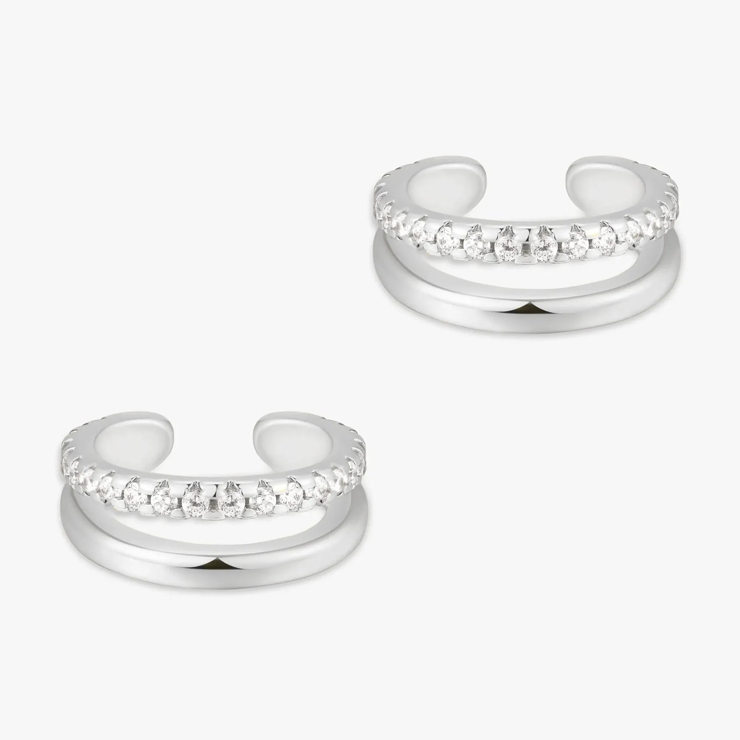 Crystal Double Band Ear Cuff in Silver