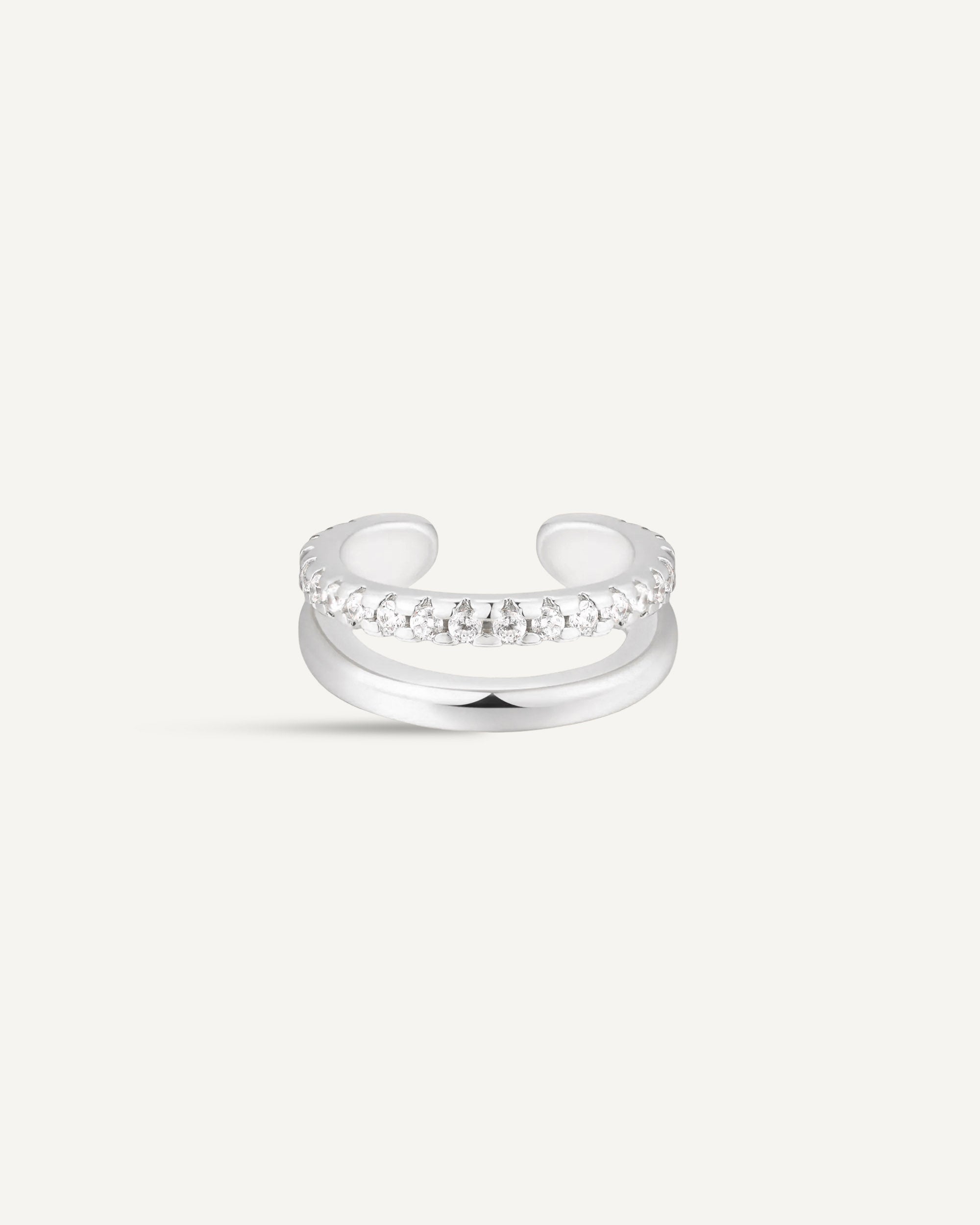 Crystal Double Band Ear Cuff in Silver