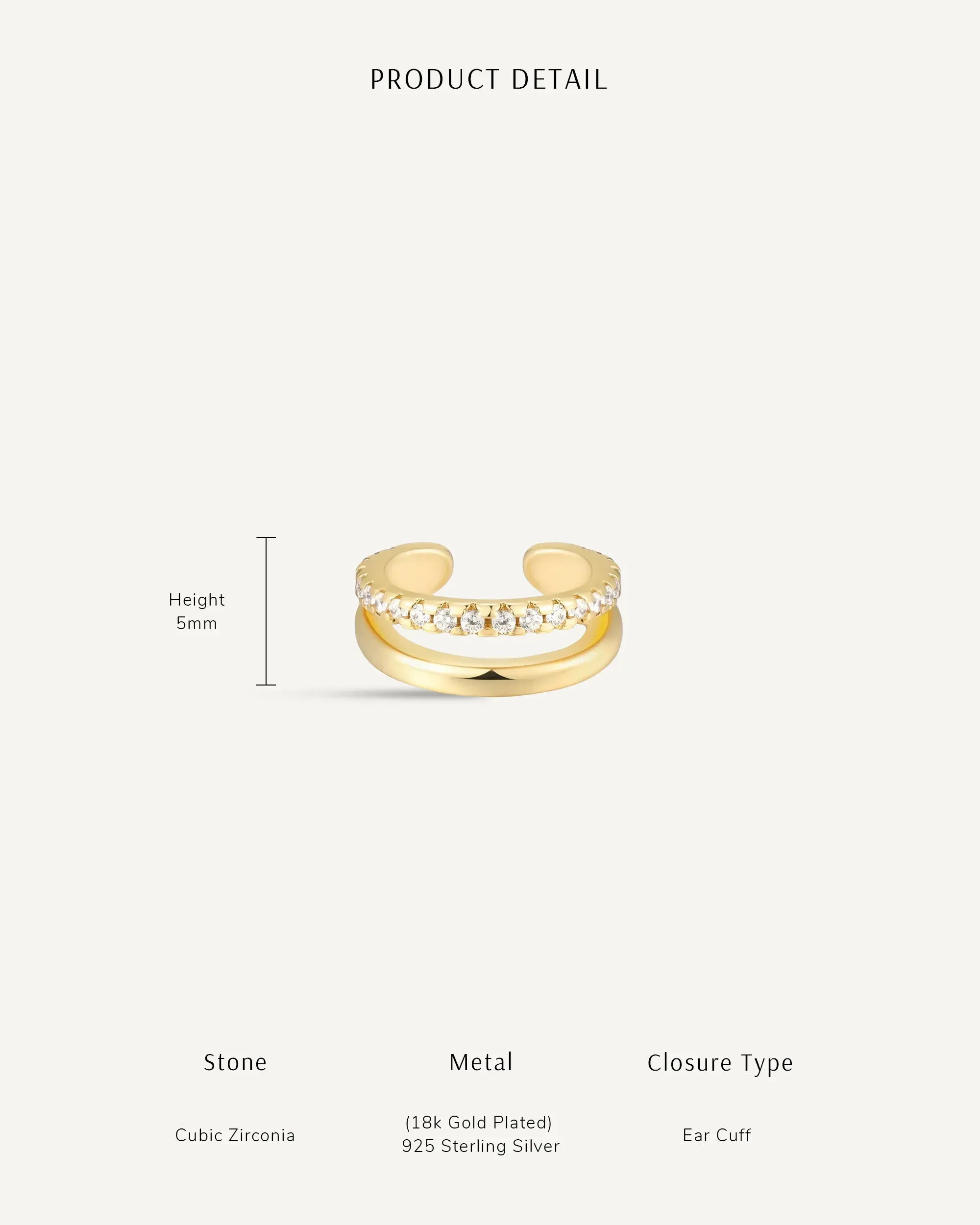 Crystal Double Band Ear Cuff in Gold
