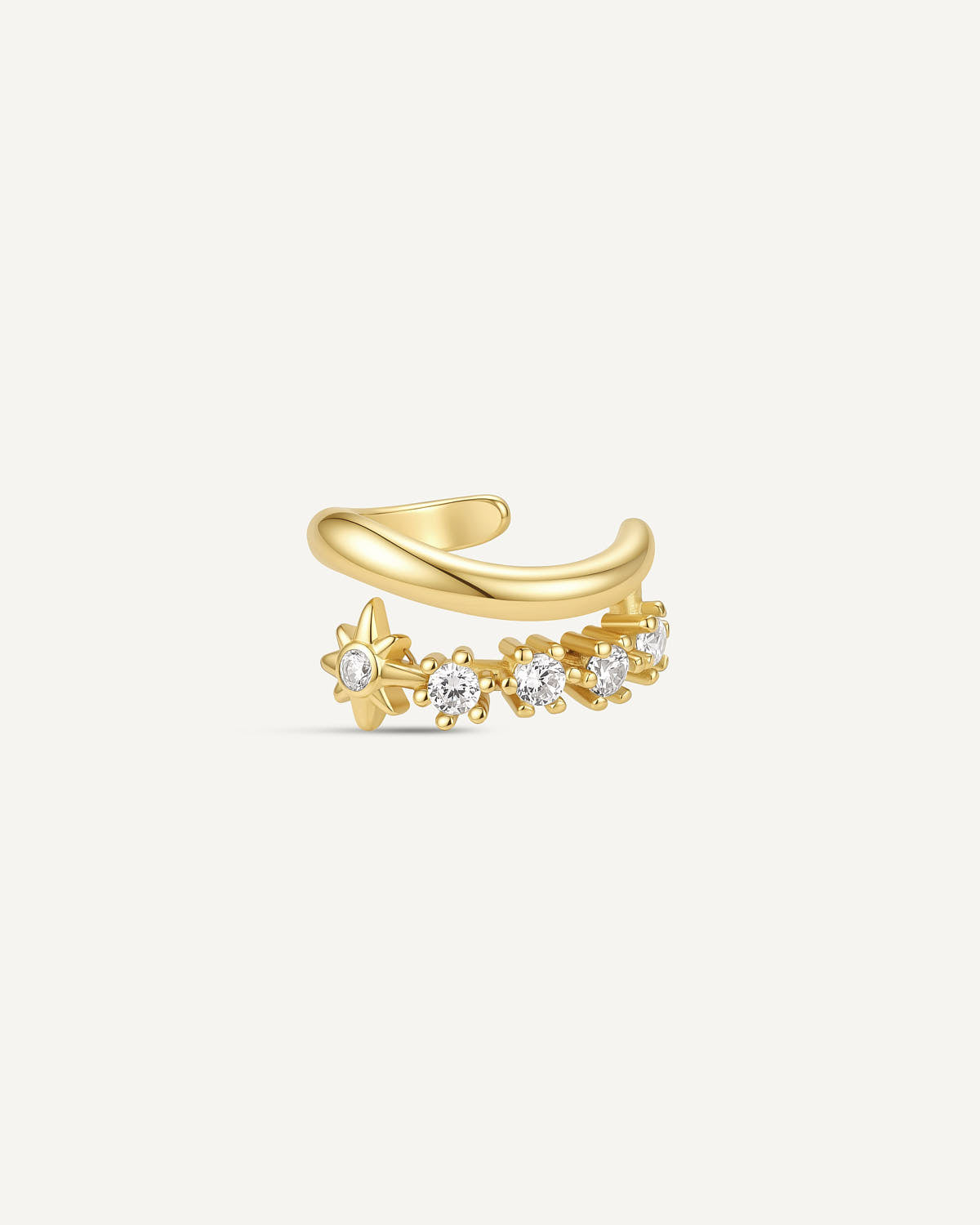 Double Crystal Star Wavy Ear Cuff In Gold