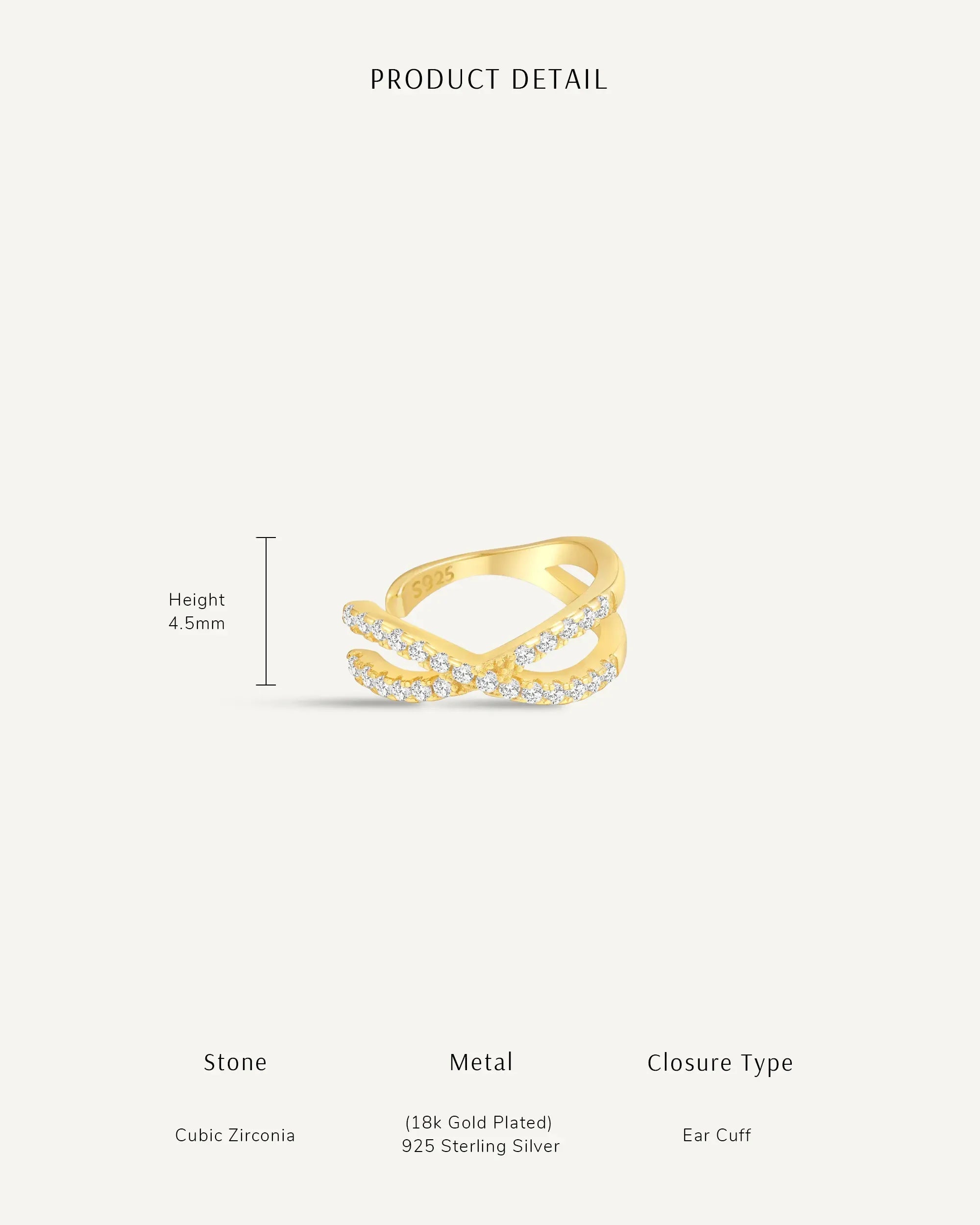 Paved Double Cross Ear Cuff In Gold
