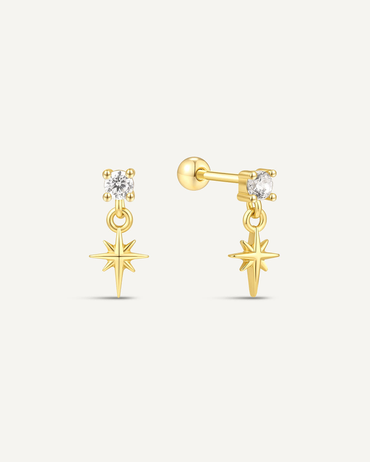 Crystal Star Drop Barbell Studs In Gold