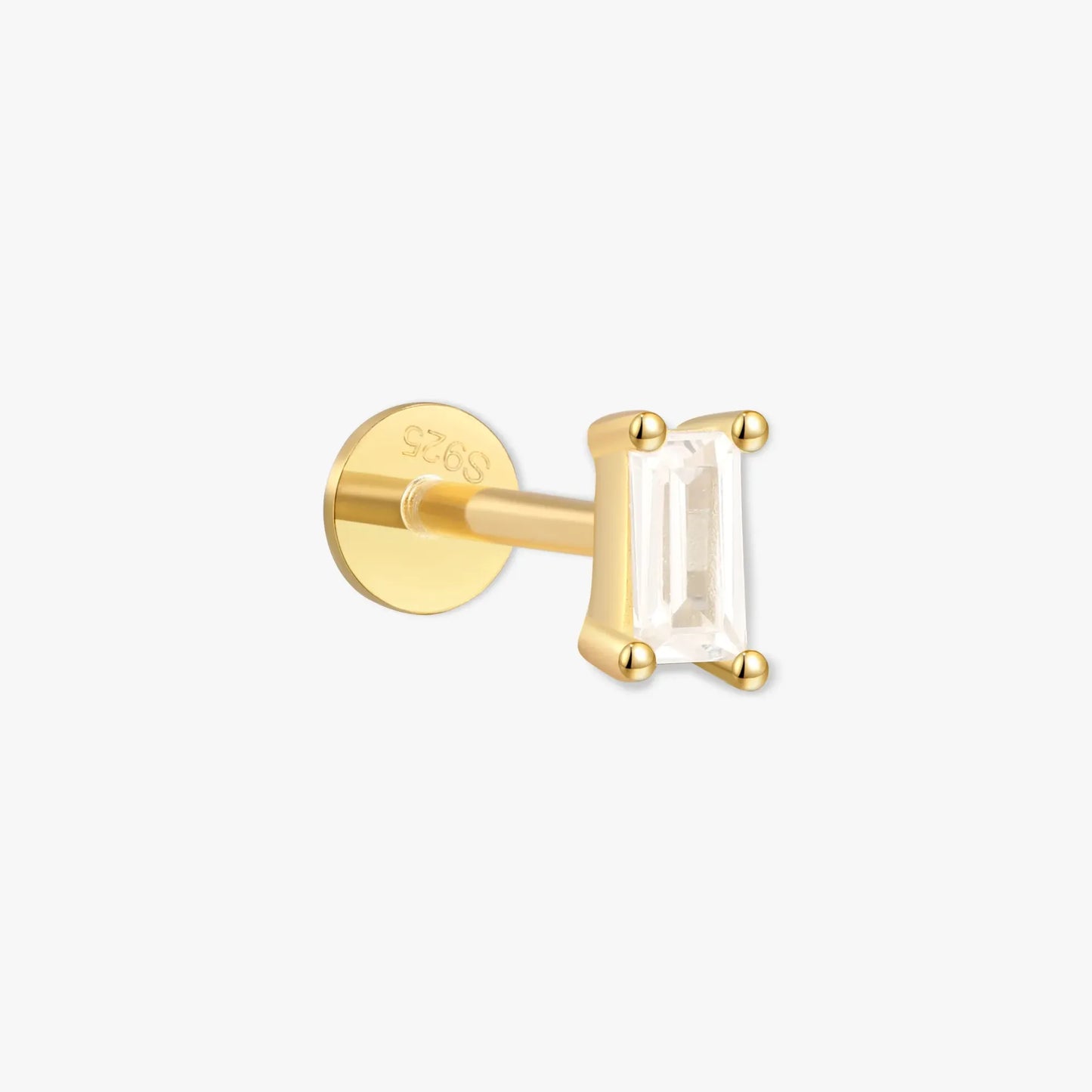 Baguette Cartilage Threadless Flat Back Studs in Gold