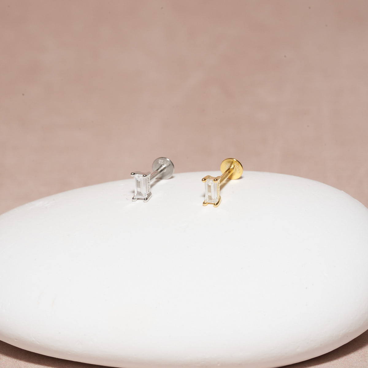 Crystal Baguette Cartilage Studs in Gold