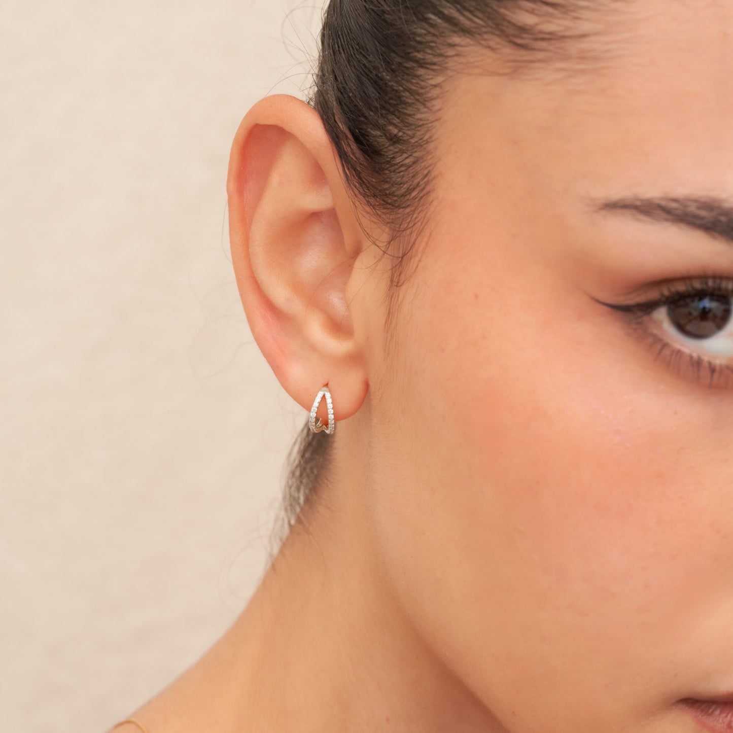 Crystal Paved Double Huggies In Silver