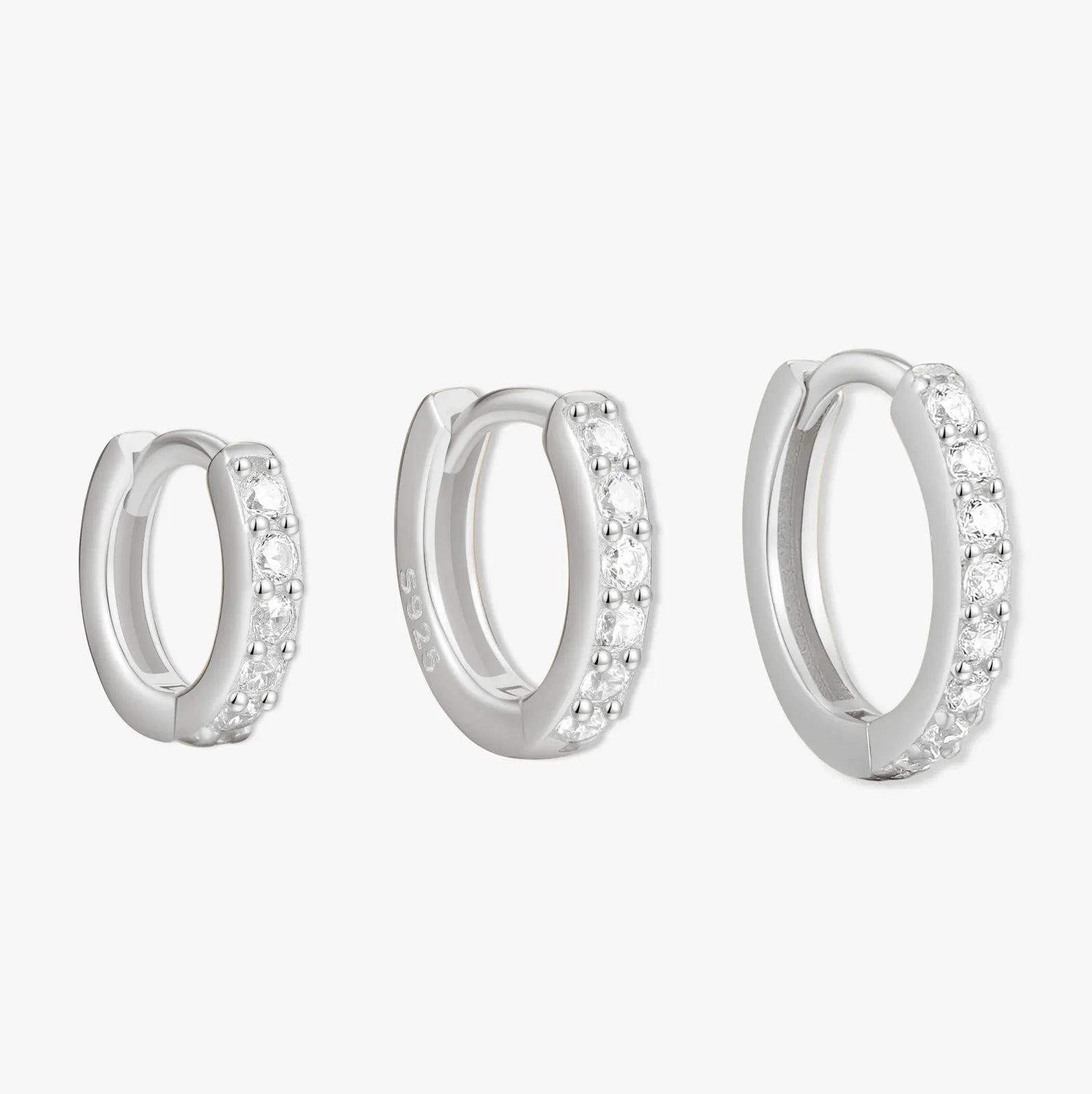 Crystal Paved Huggies Set in Silver