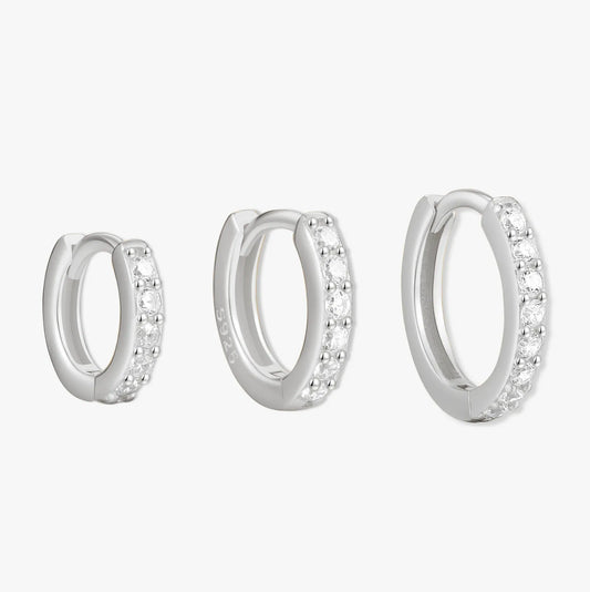 Crystal Paved Huggies Set in Silver