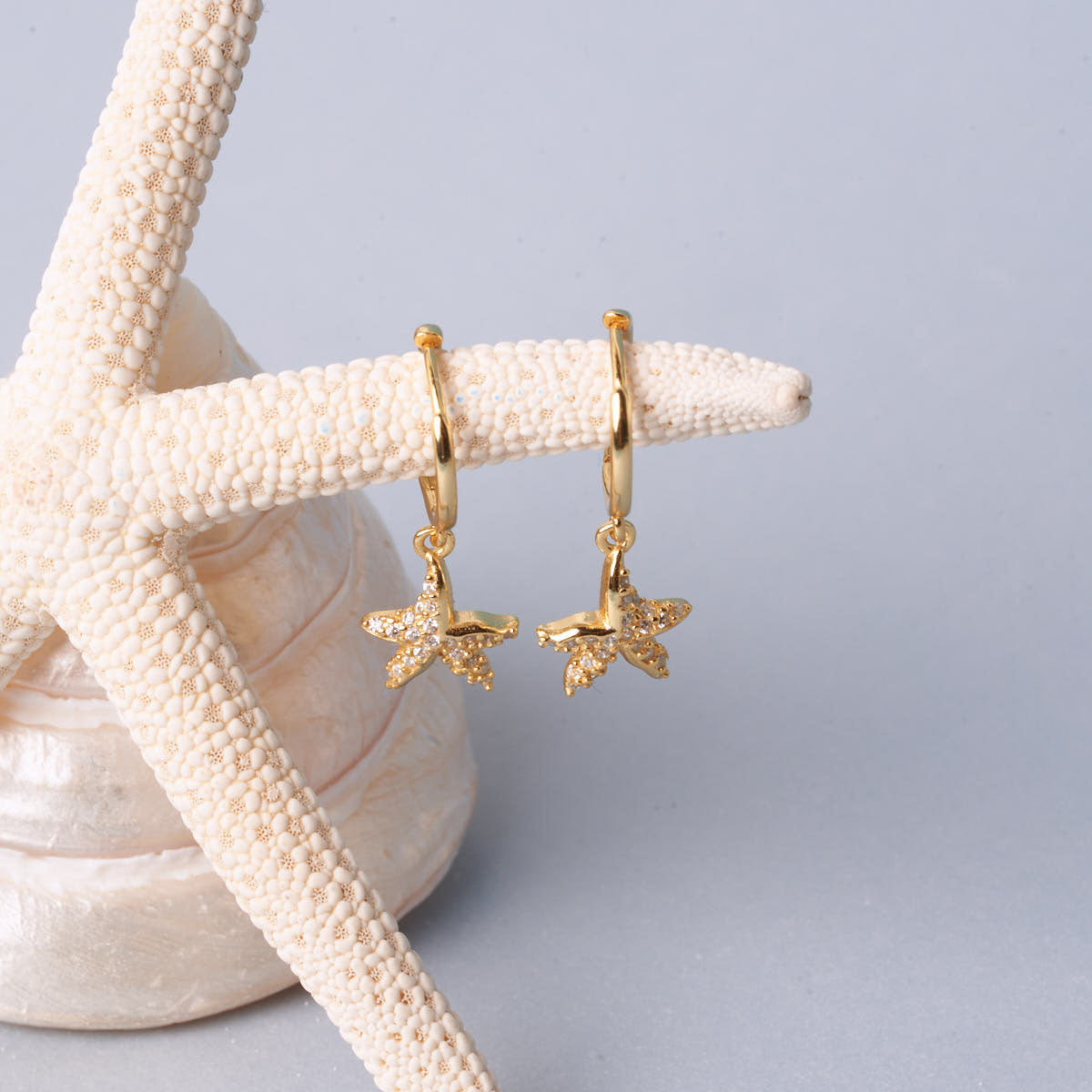 Crystal Starfish Dangle Earrings in Gold | LÉA Jewels