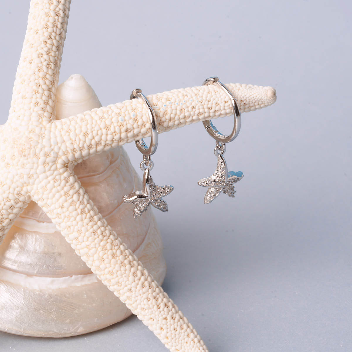 Crystal Starfish Dangle Earrings in Silver | LÉA Jewels
