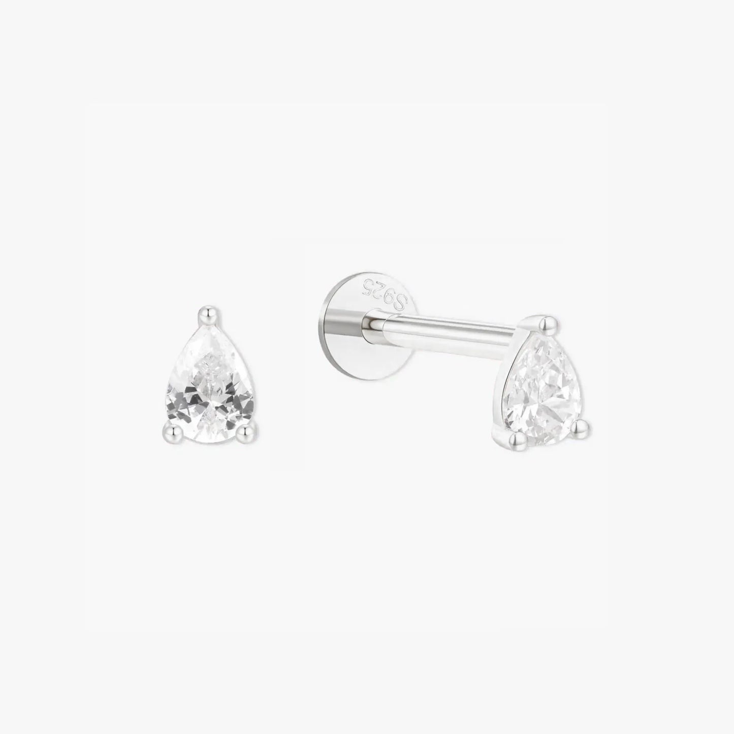 Crystal Teardrop Flatback Studs In Silver