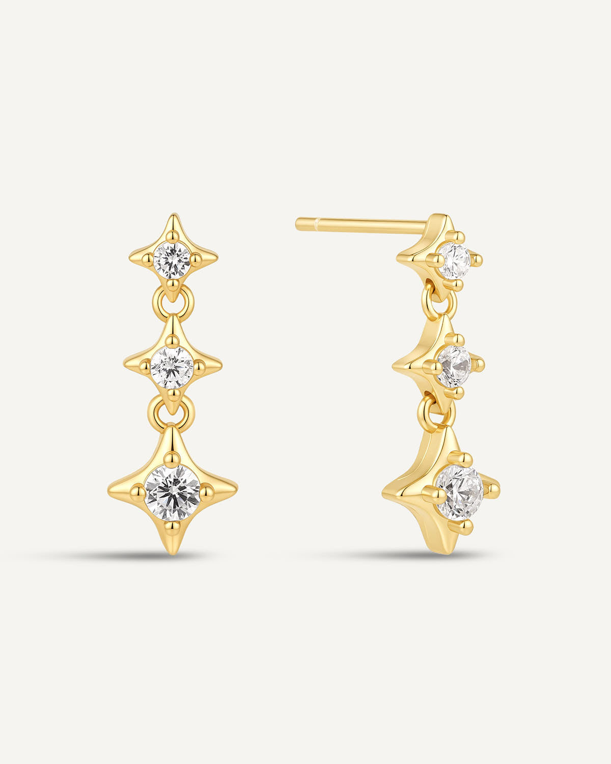 Triple Star Crystal Dangle Earrings In Gold