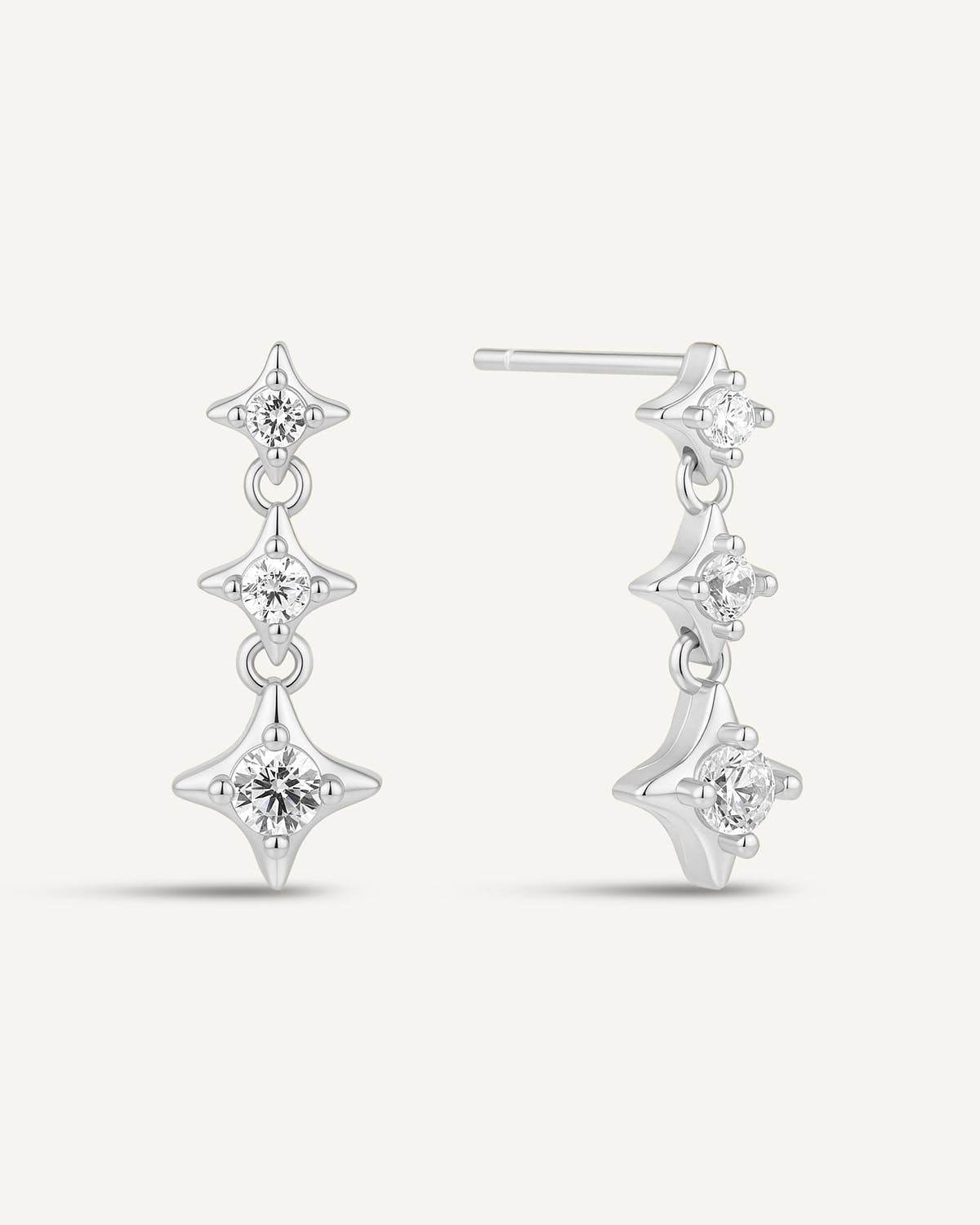 Triple Star Crystal Dangle Earrings In Silver