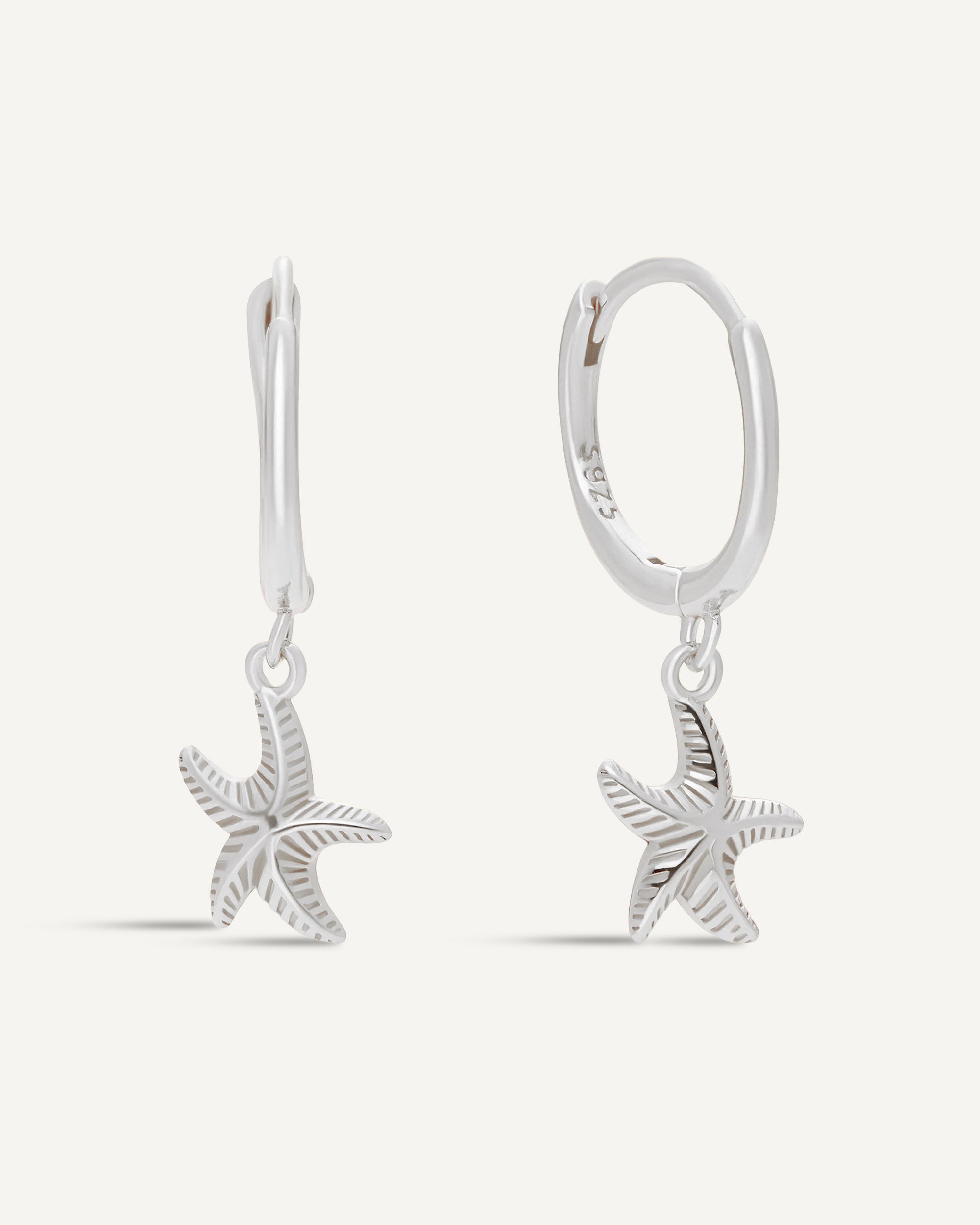 Starfish Dangle Hoop Earrings in Silver