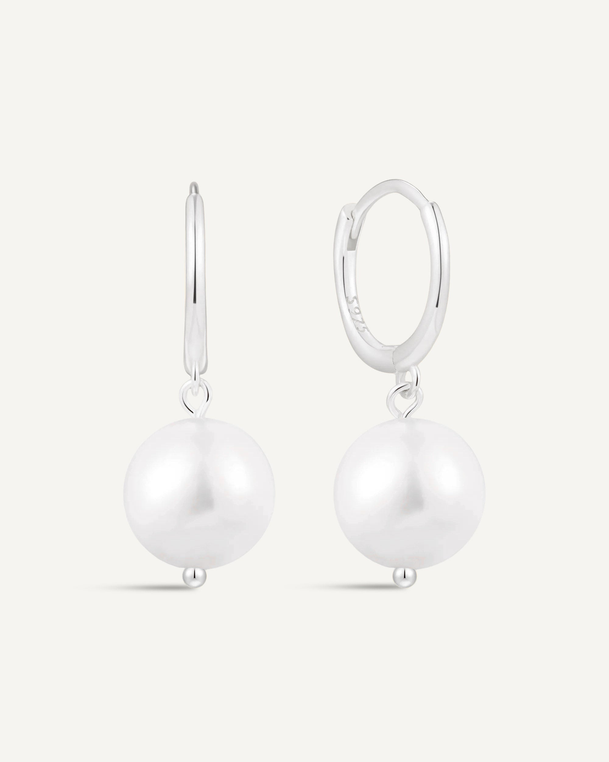 Freshwater Pearl Dangle Hoops in Silver