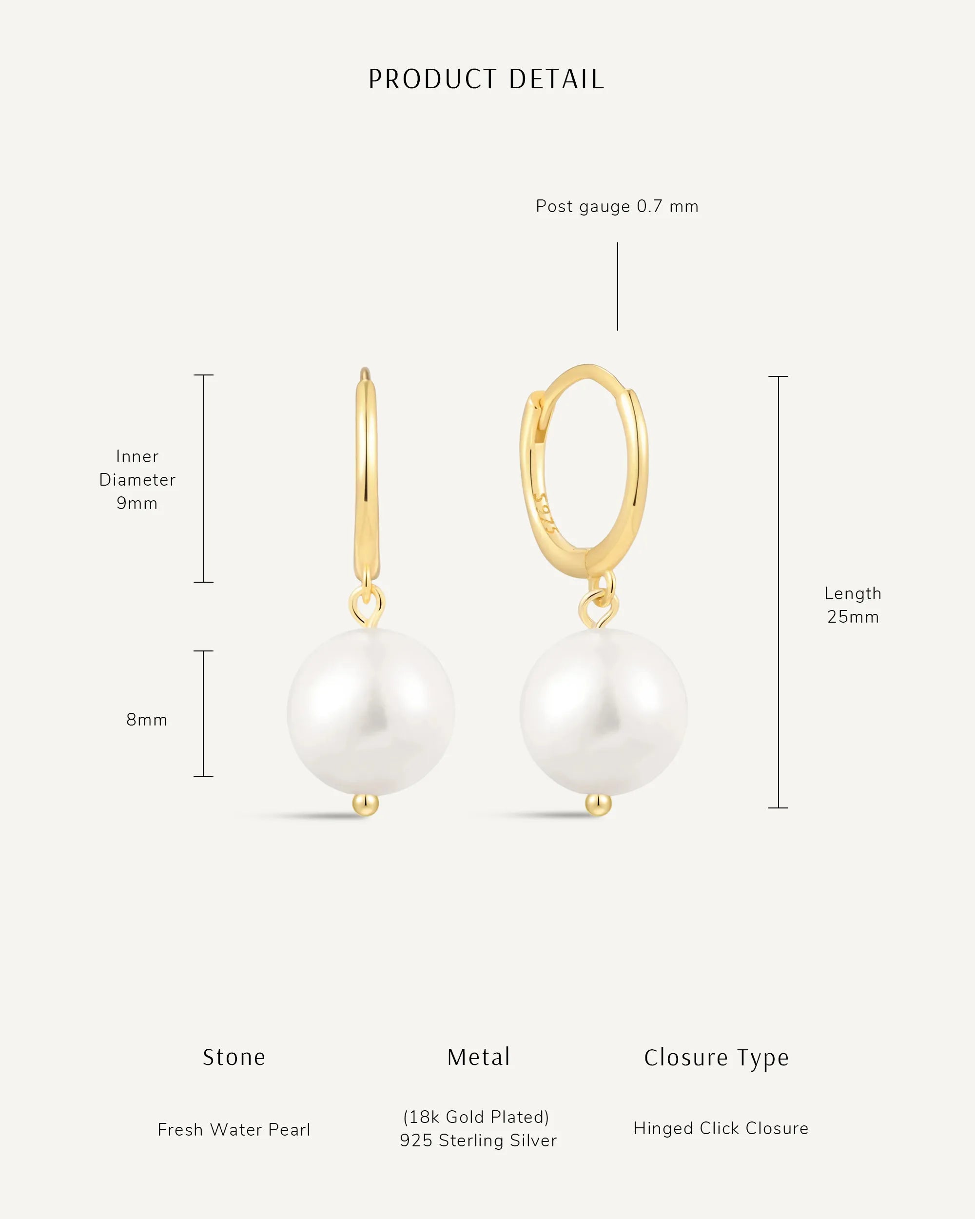Freshwater Pearl Dangle Hoops in Gold