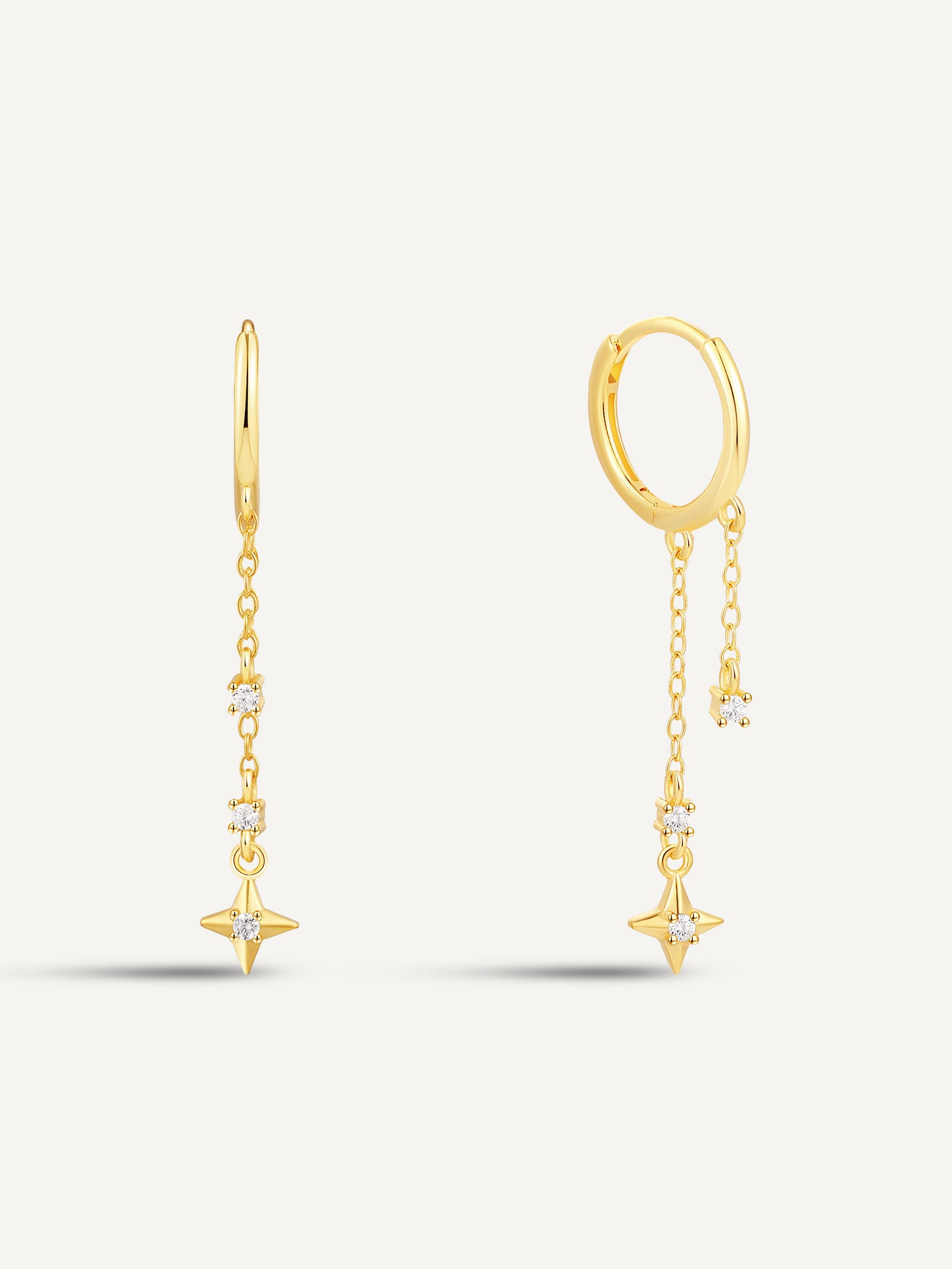 Star Drop Chain Earrings In Gold