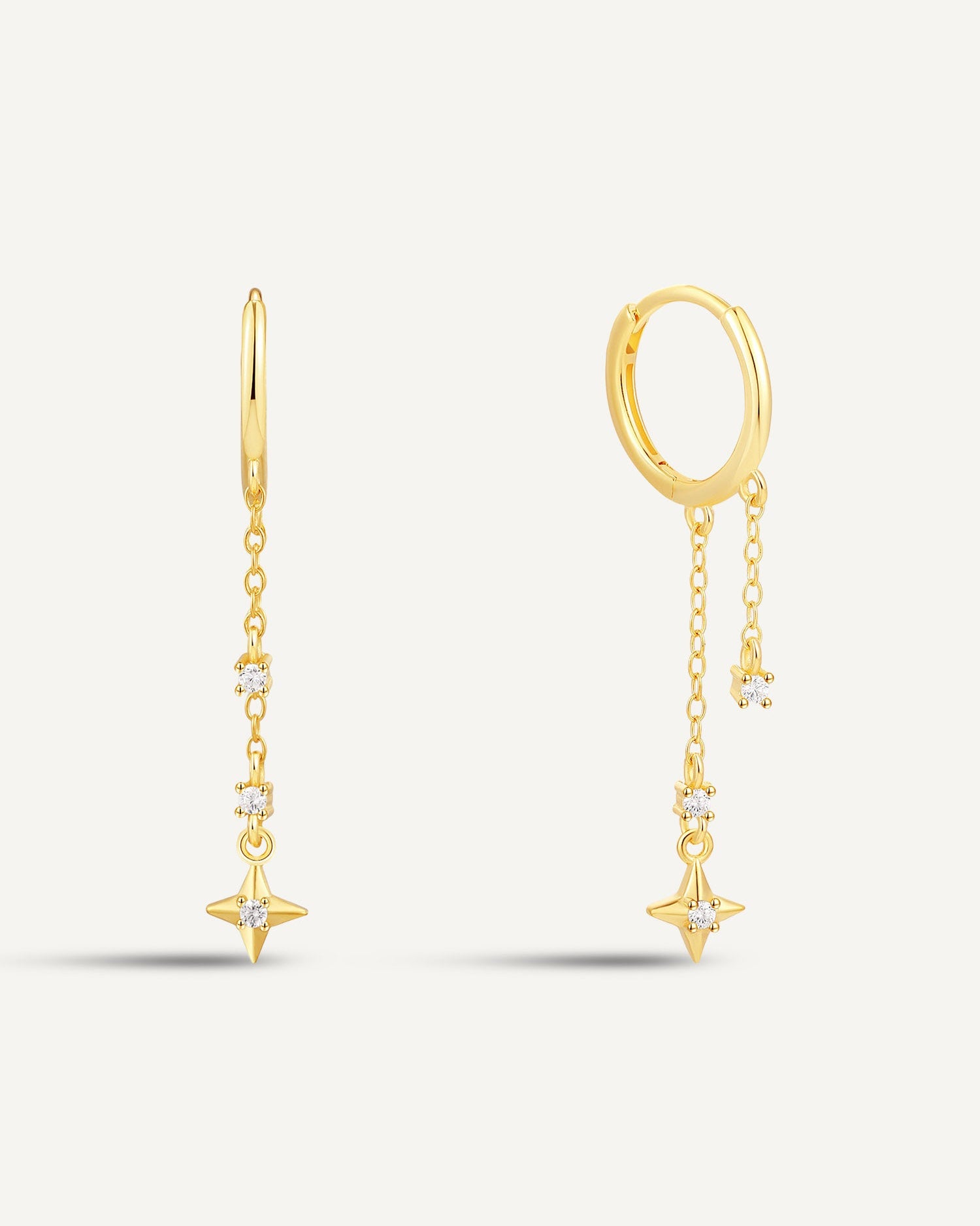 Star Drop Chain Earrings In Gold