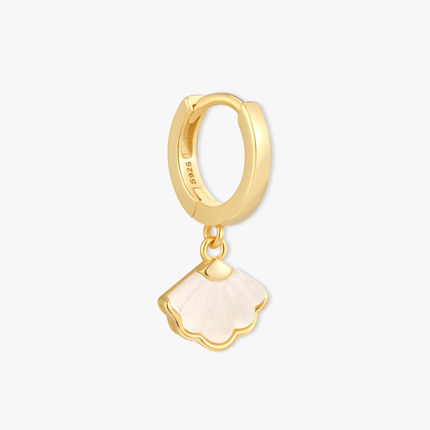 Mother of Pearl Shell Dangle Hoops in Gold