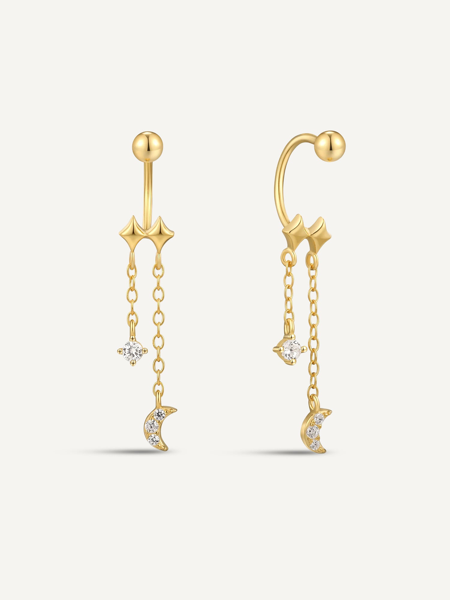 Lunar U-Barbell Dangle Earrings in Gold