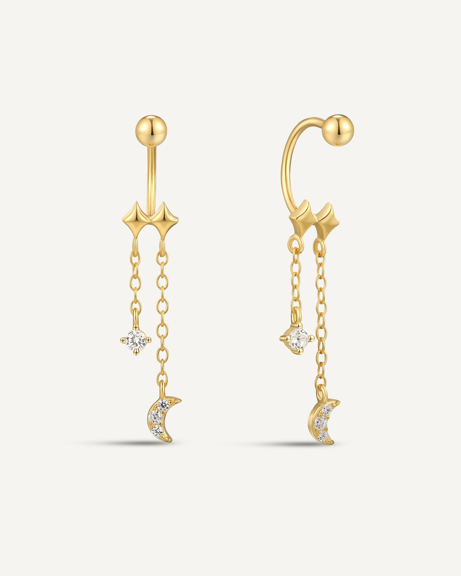 Lunar U-Barbell Dangle Earrings in Gold