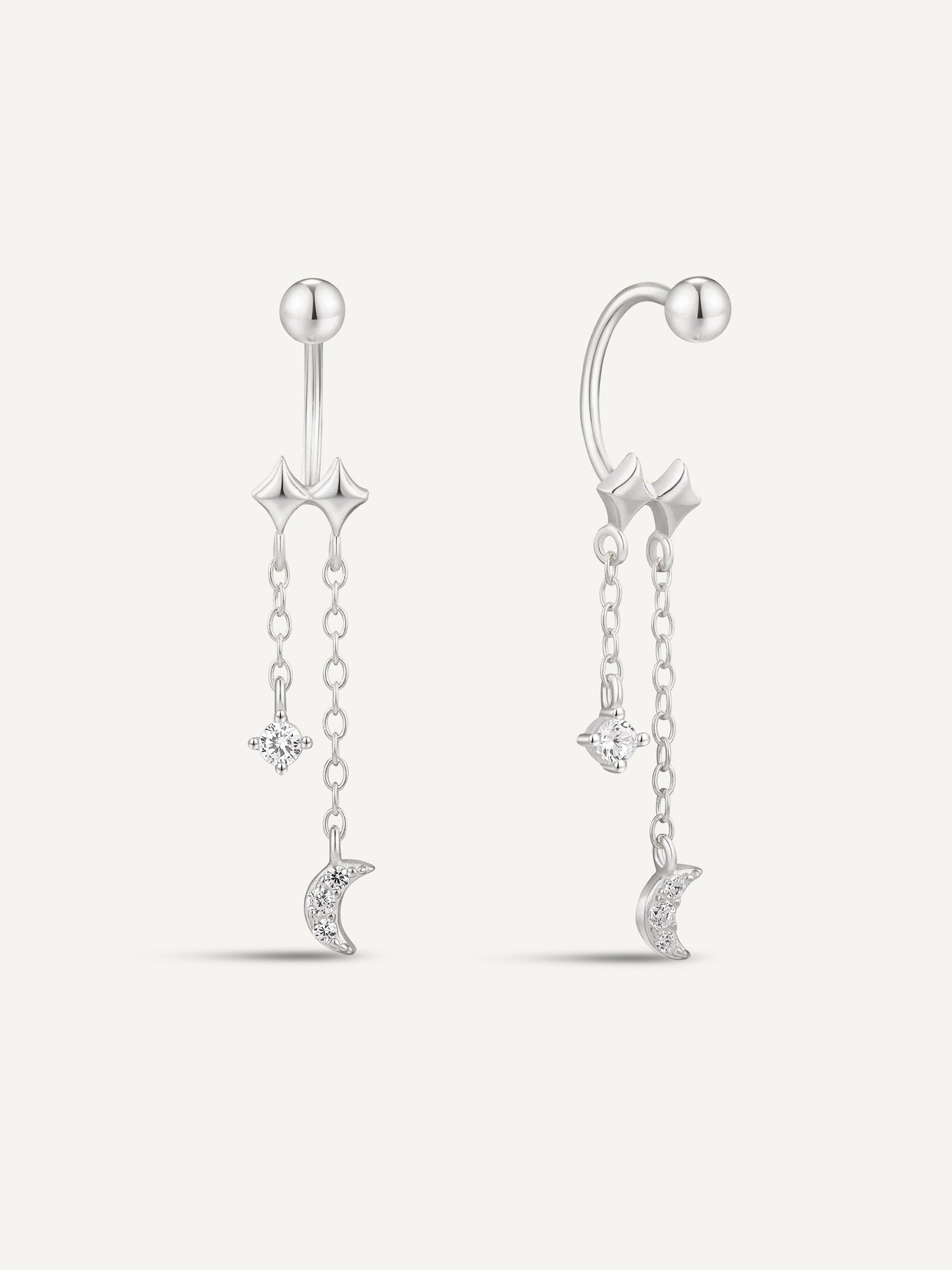 Lunar U-Barbell Dangle Earrings in Silver