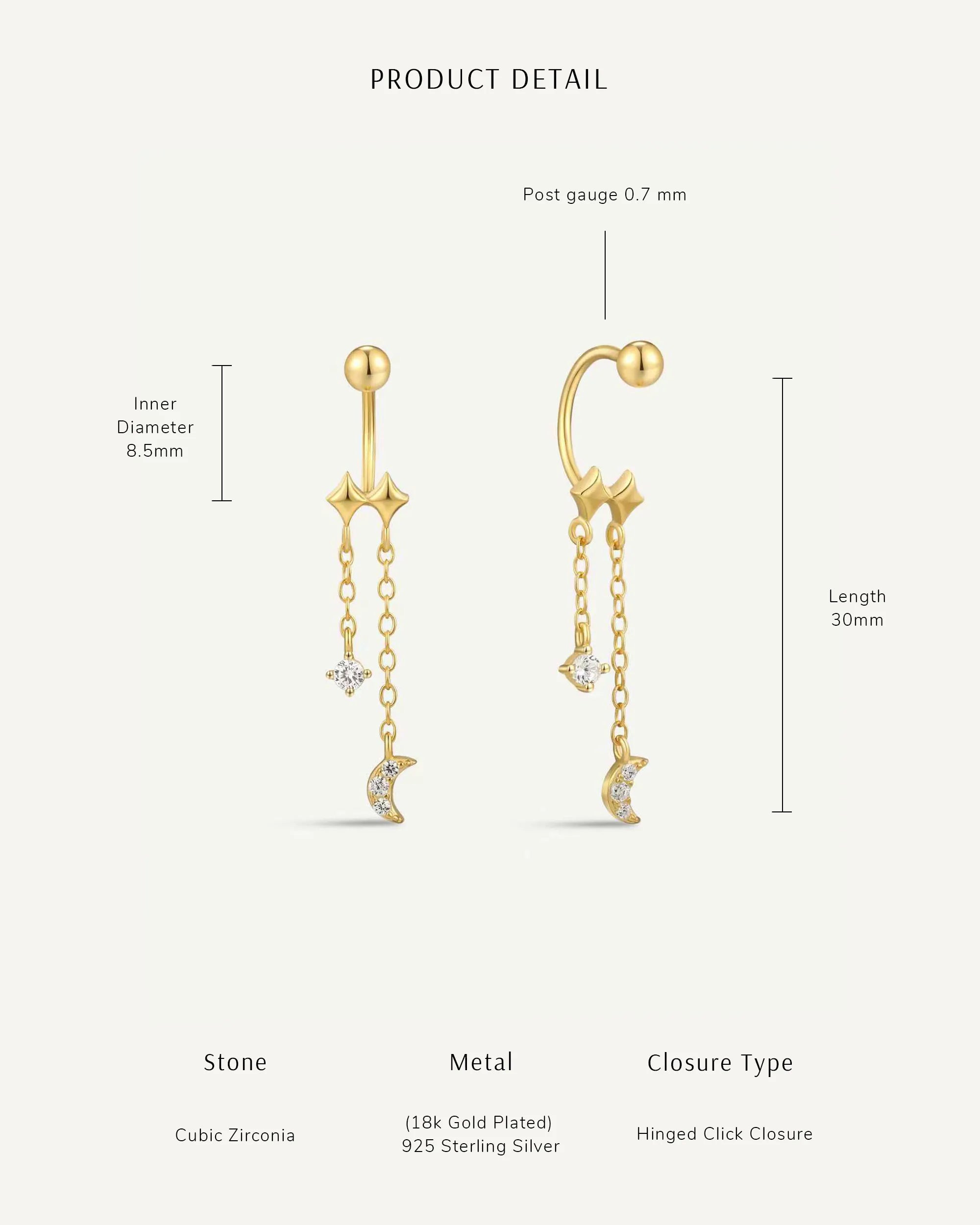 Lunar U-Barbell Dangle Earrings in Gold
