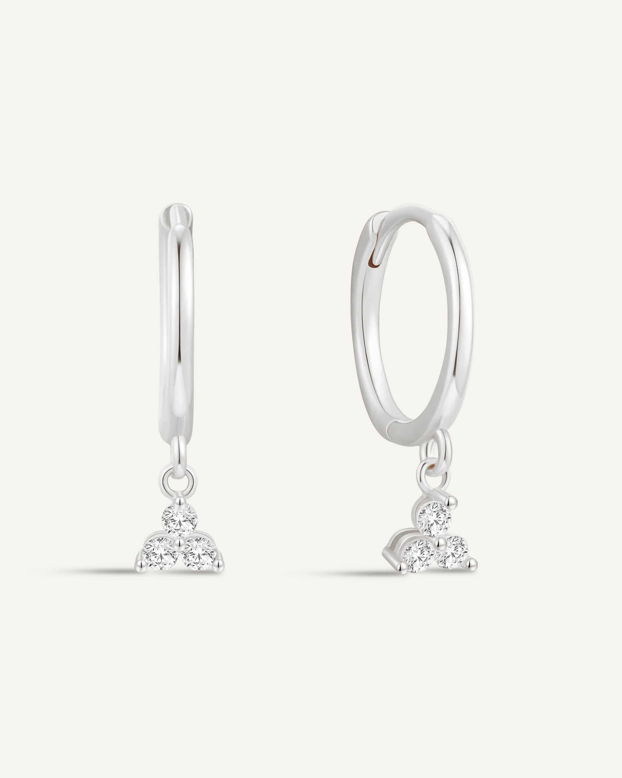 Triple Crystal Dangle Hoops in Silver