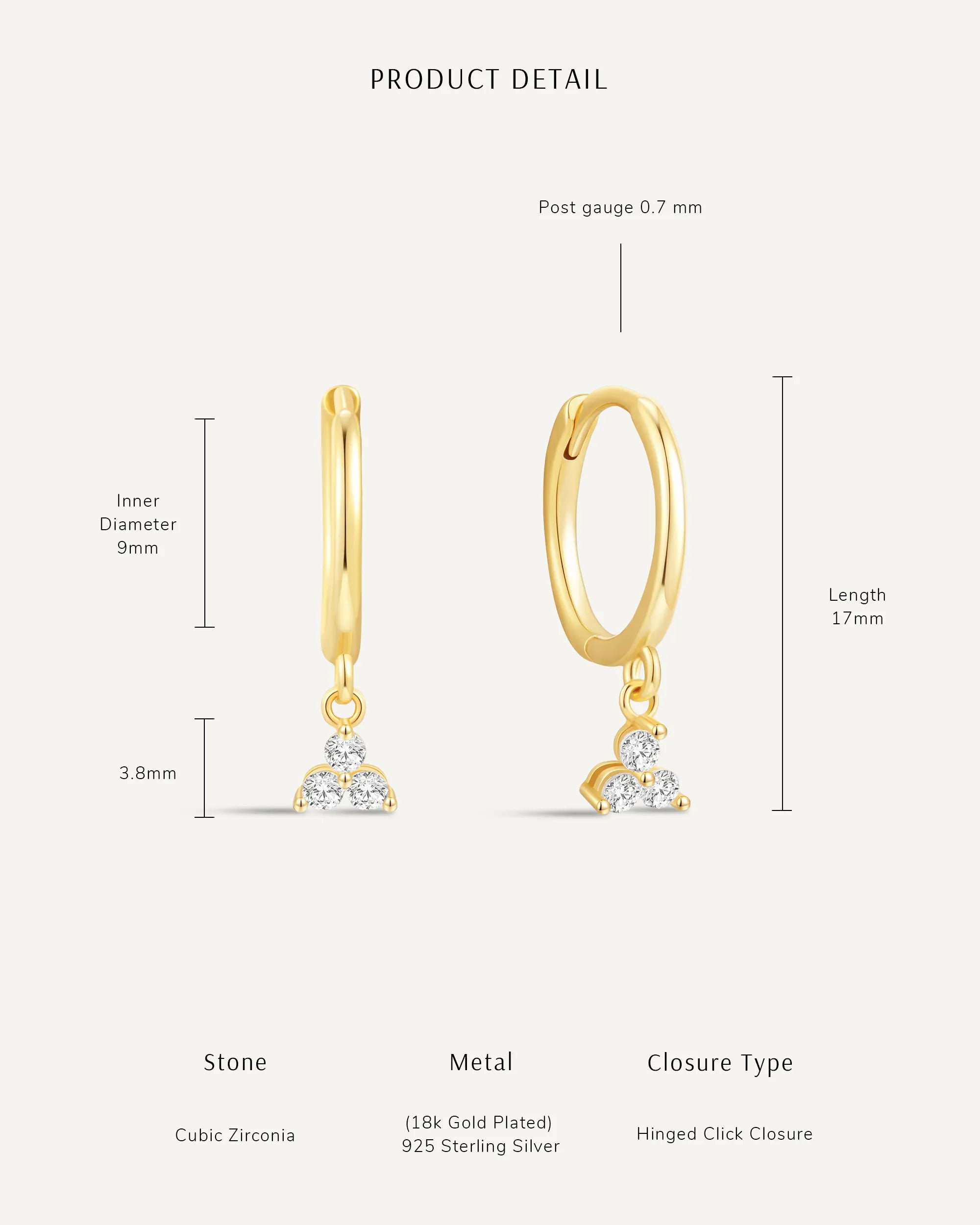 Triple Crystal Dangle Hoops in Silver
