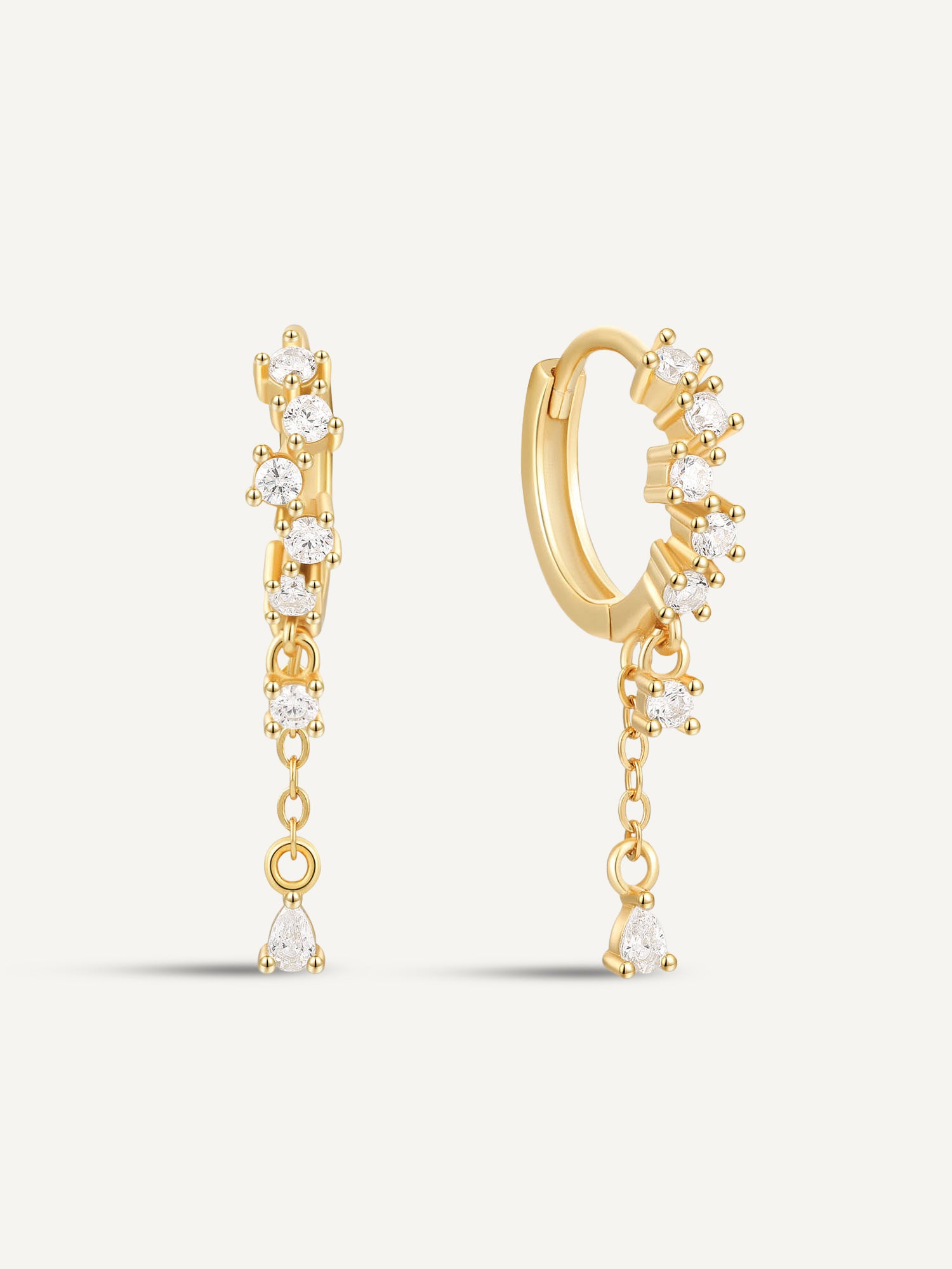 Cascading Crystal Dangle Hoops In Gold