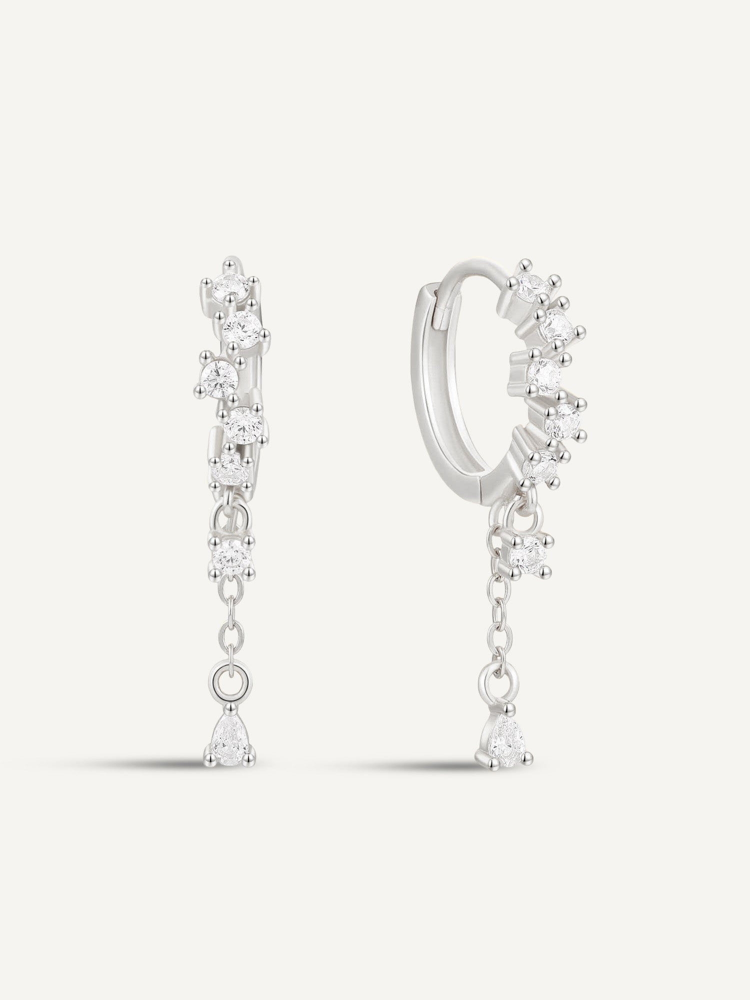Cascading Crystal Dangle Hoops In Silver