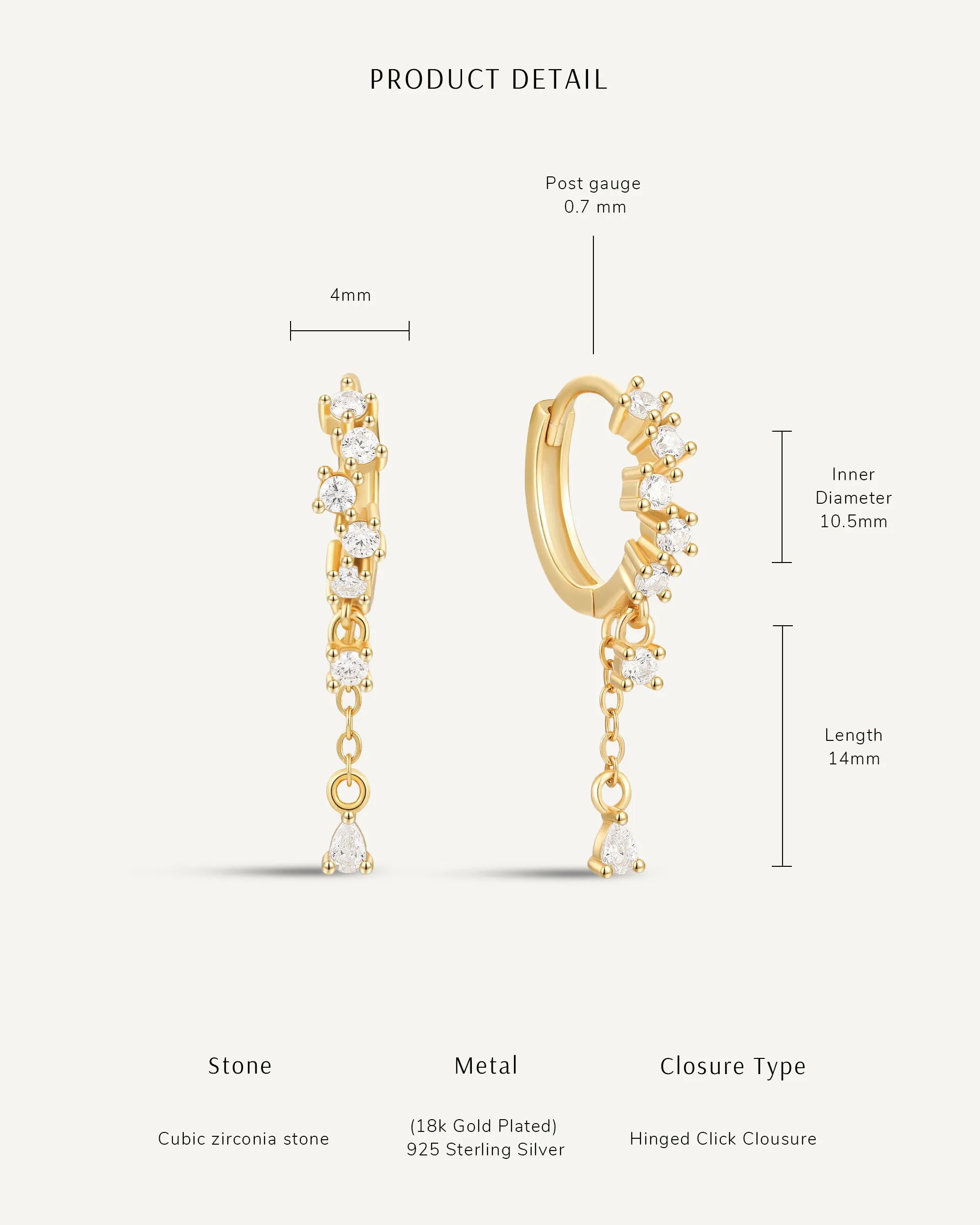 Cascading Crystal Dangle Hoops In Gold