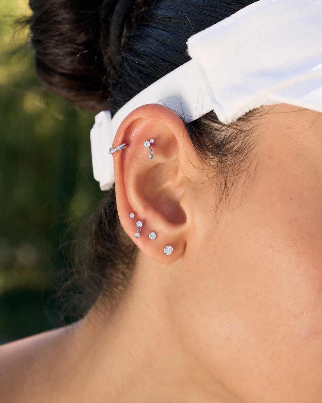 Titanium CZ Crossover Paved Helix Clicker In Silver