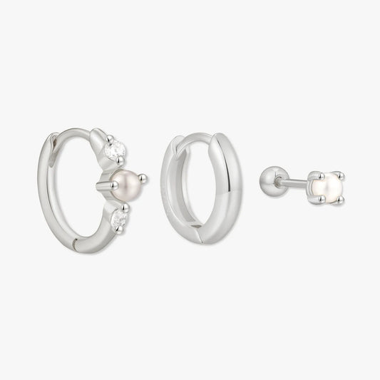 Everyday Pearl Hoop Set In Silver