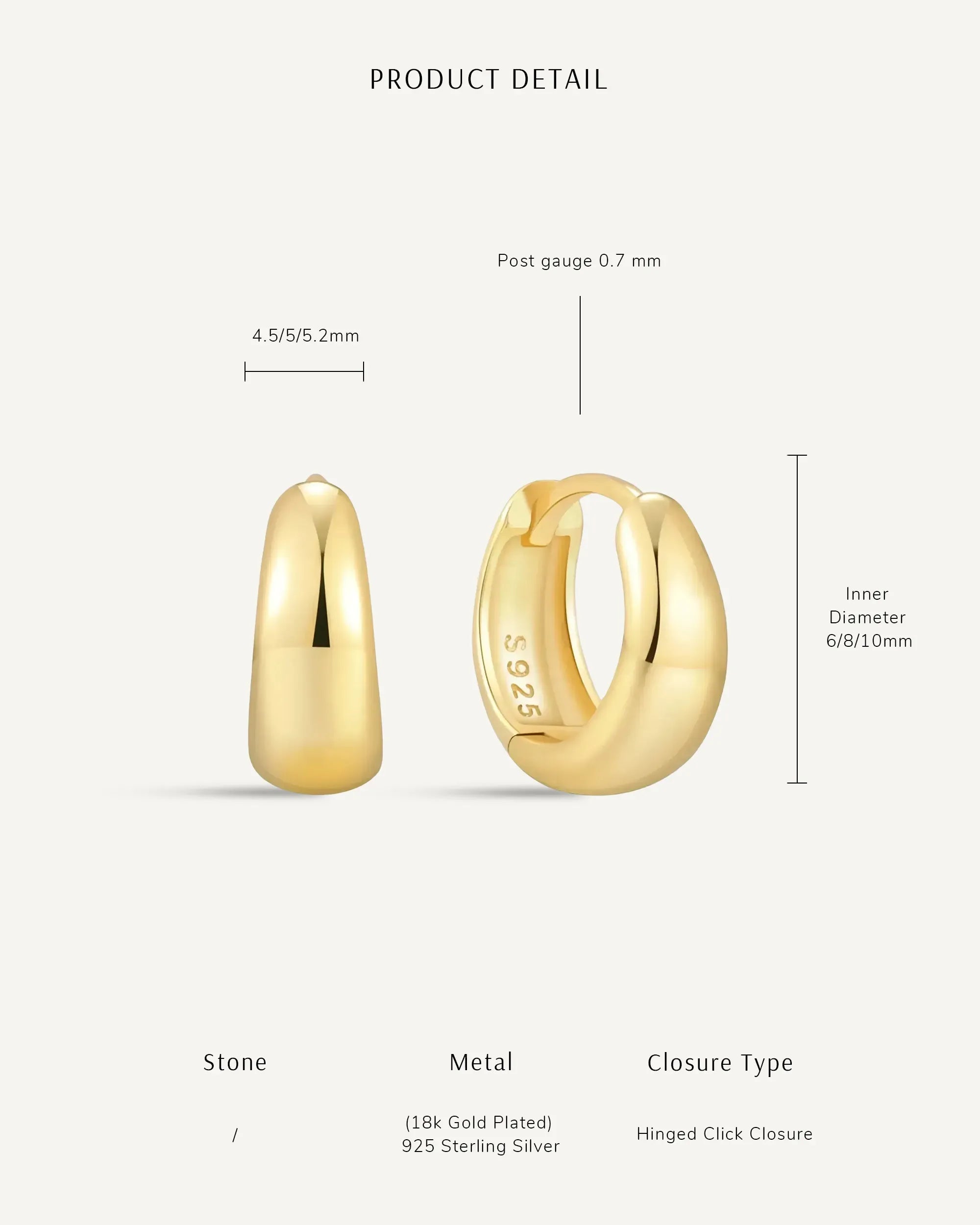 Tapered Huggie Hoops In Gold