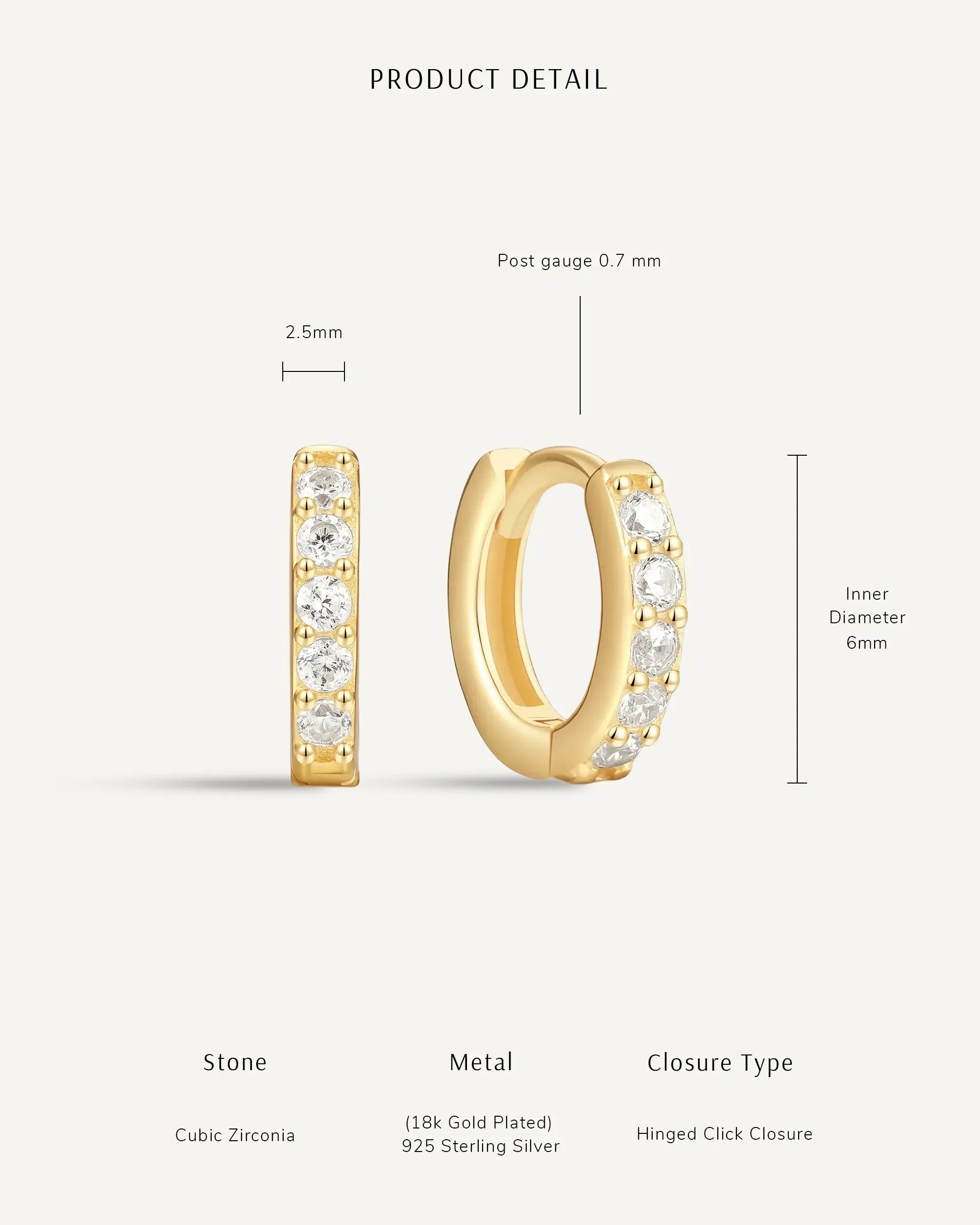Crystal Paved 6mm Helix Huggie In Gold